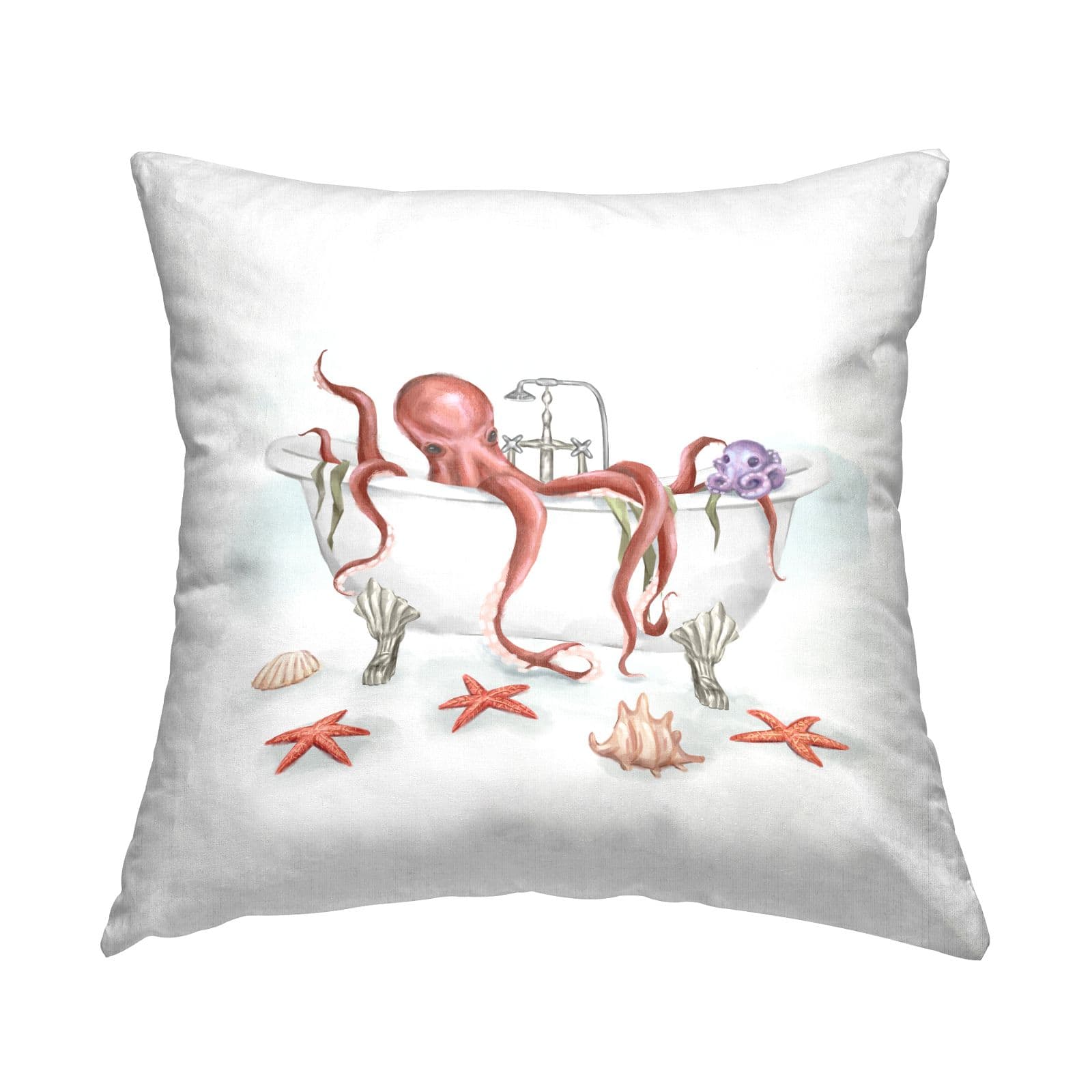 Stupell Industries Red Octopus Swimming Bathtub Nautical Sea Life Throw Pillow, 18" x 18"