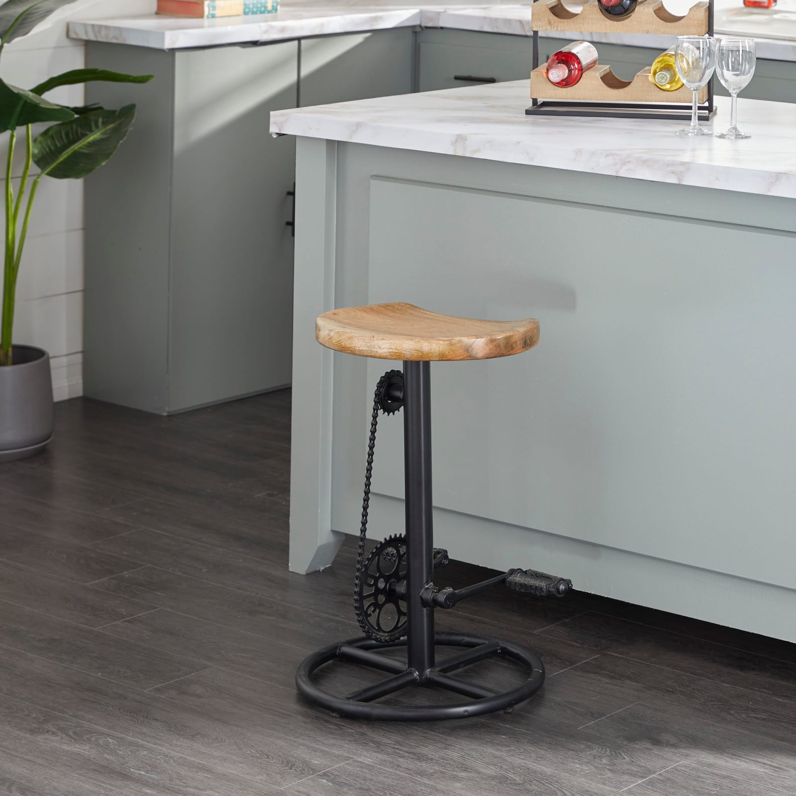 Brown Mango Wood Industrial Counter Stool 25" x 17" x 17"