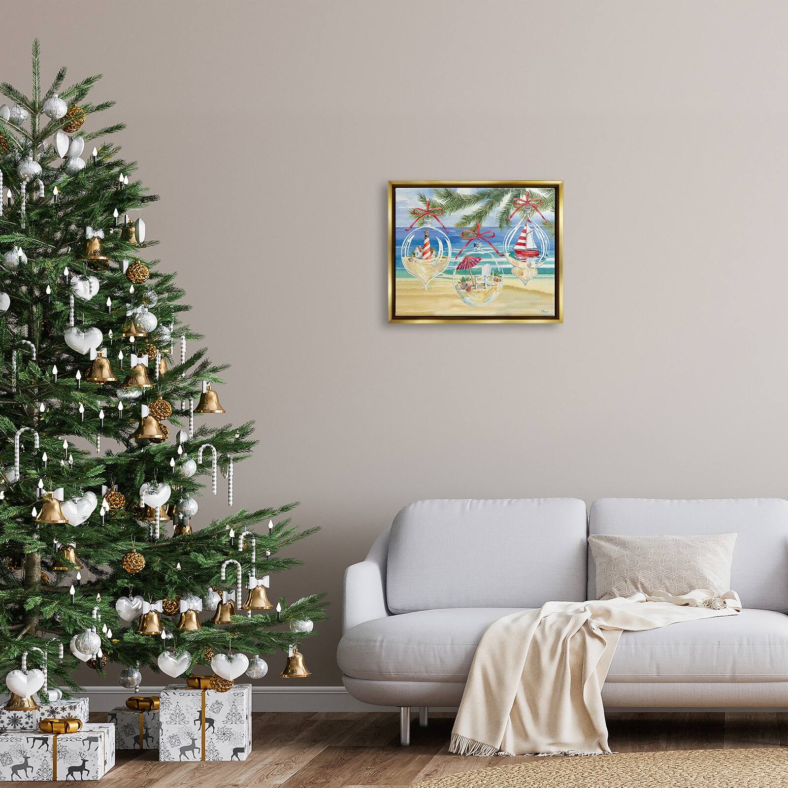 Stupell Industries Coastal Christmas Ornaments Floater Framed Art