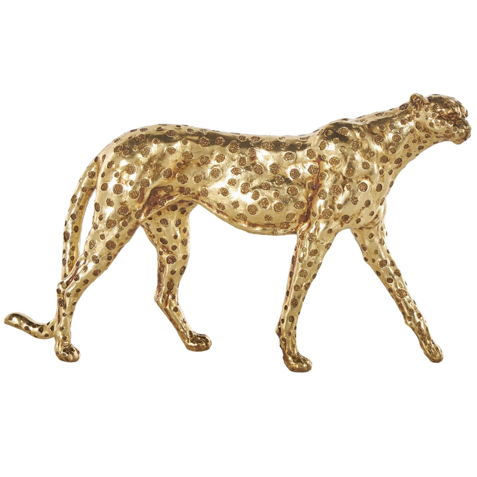 17" Long Gold Walking Cheetah Sculpture