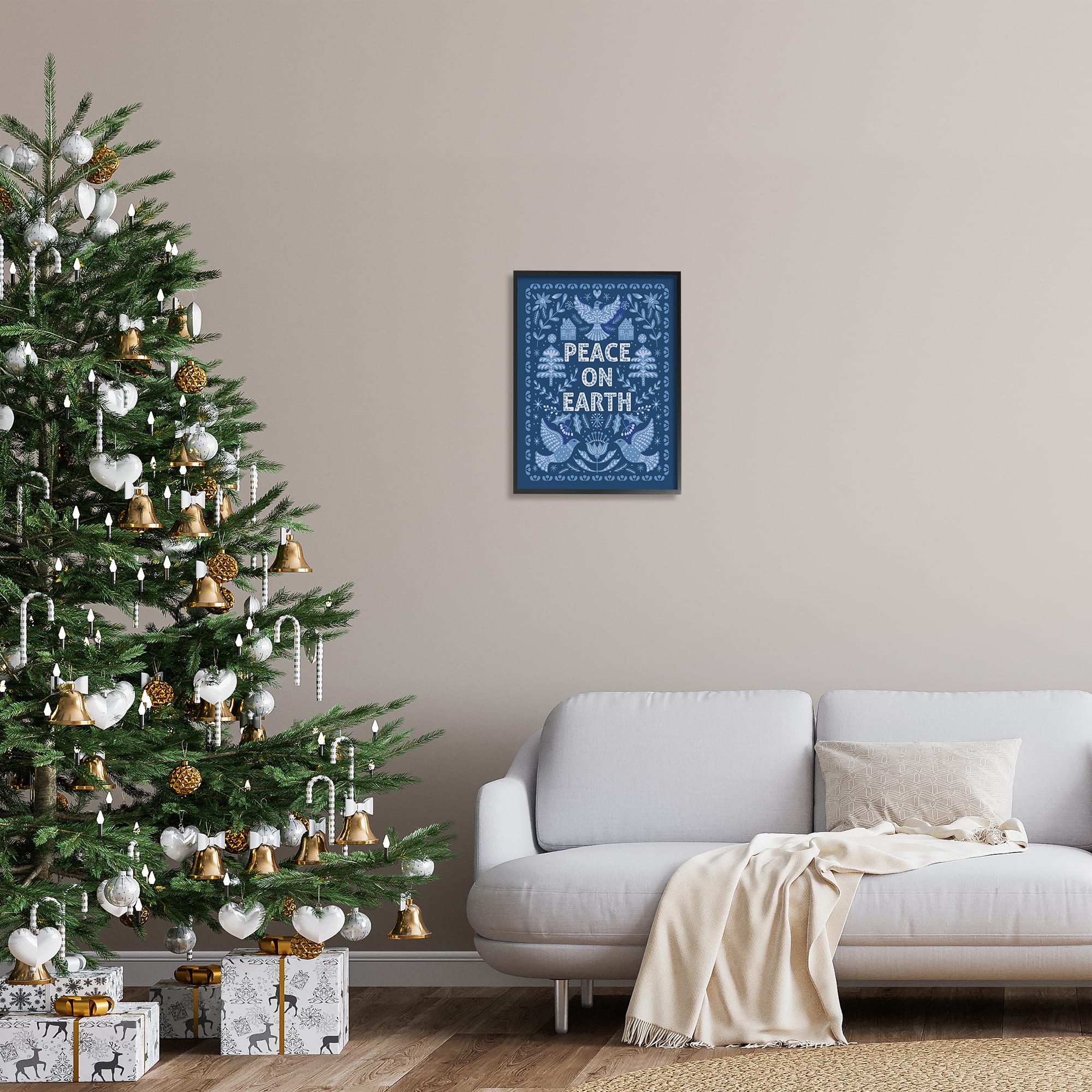 Stupell Industries Peace On Earth Blue Doves Framed Giclee Art