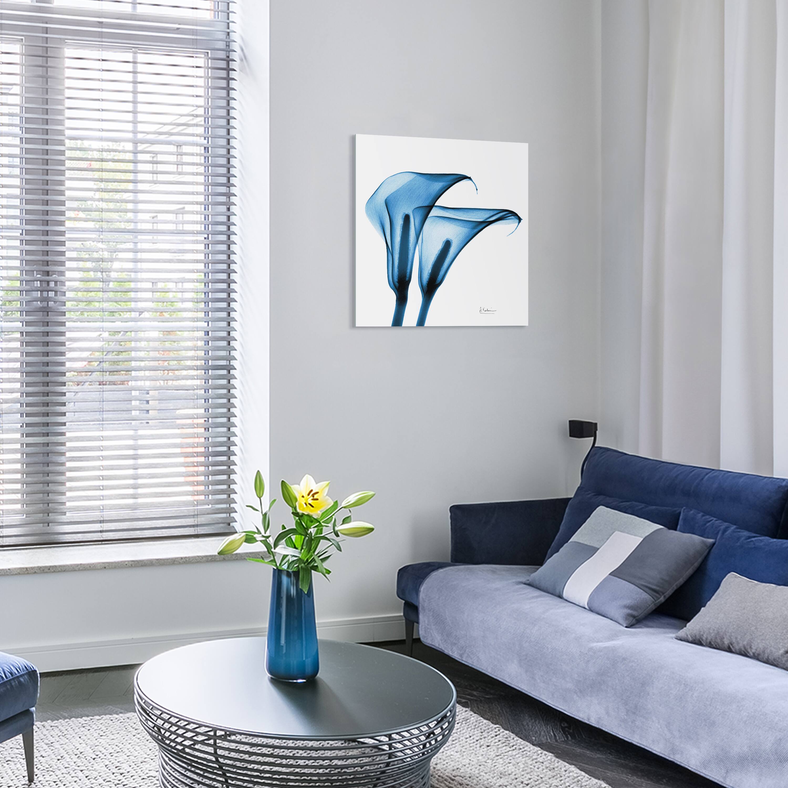 Empire Art Direct 24" x 24" Indigo Calla Lilies Free Floating Tempered Glass Wall Art