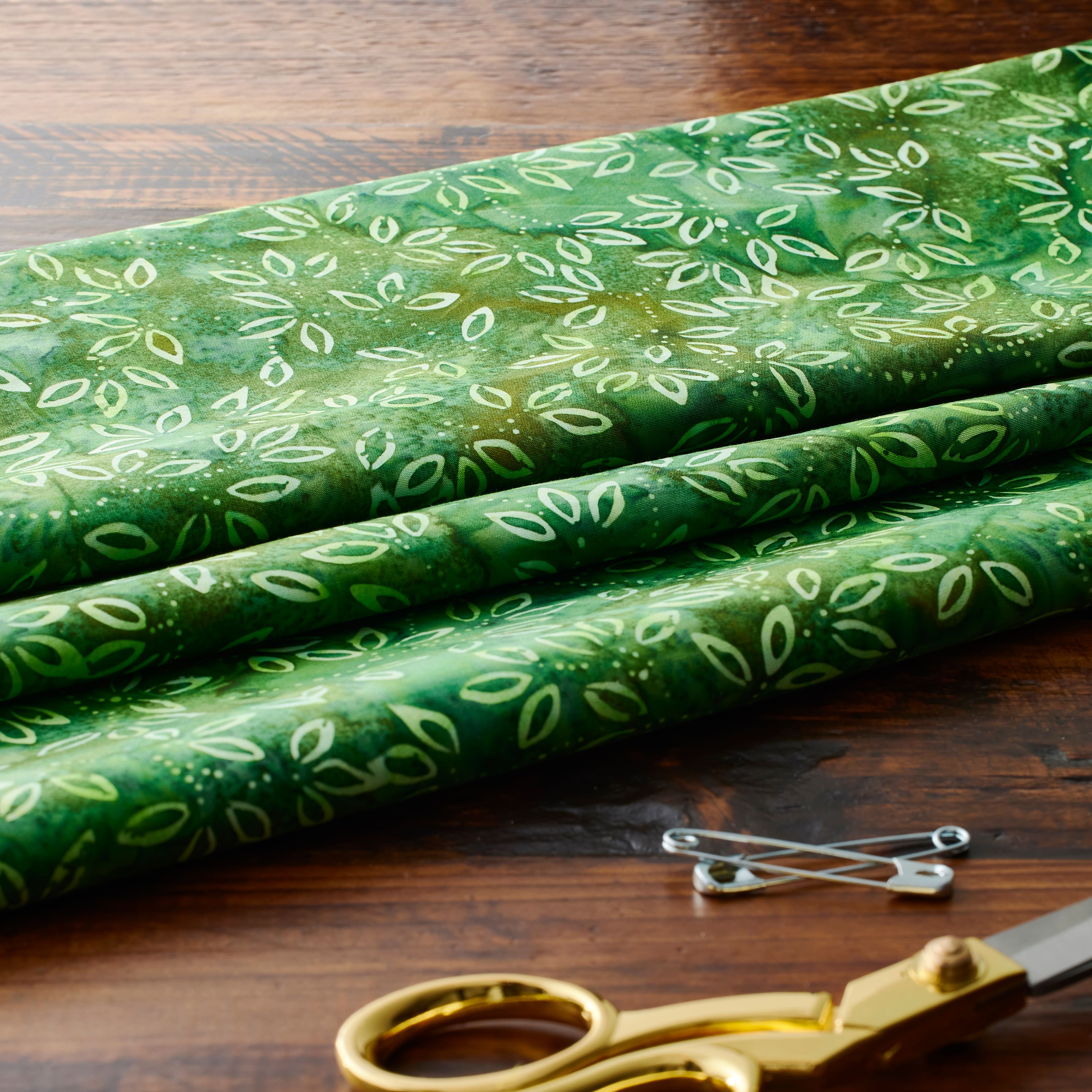 10 yd. Full Bolt: Feldman Premium Indonesian Batik Green Leaves Fabric