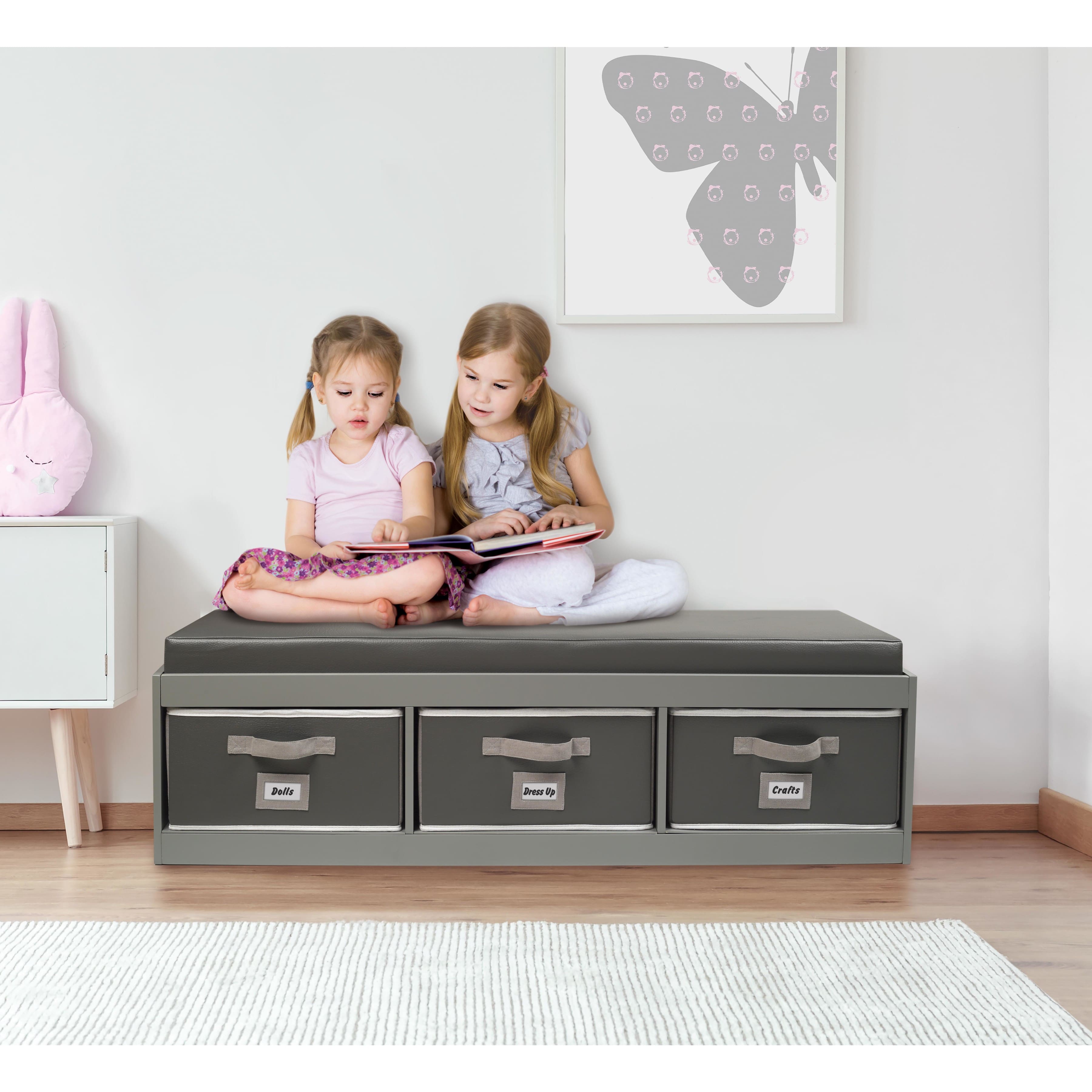 Badger Basket Kid's Cushioned Storage Bench With Three Bins