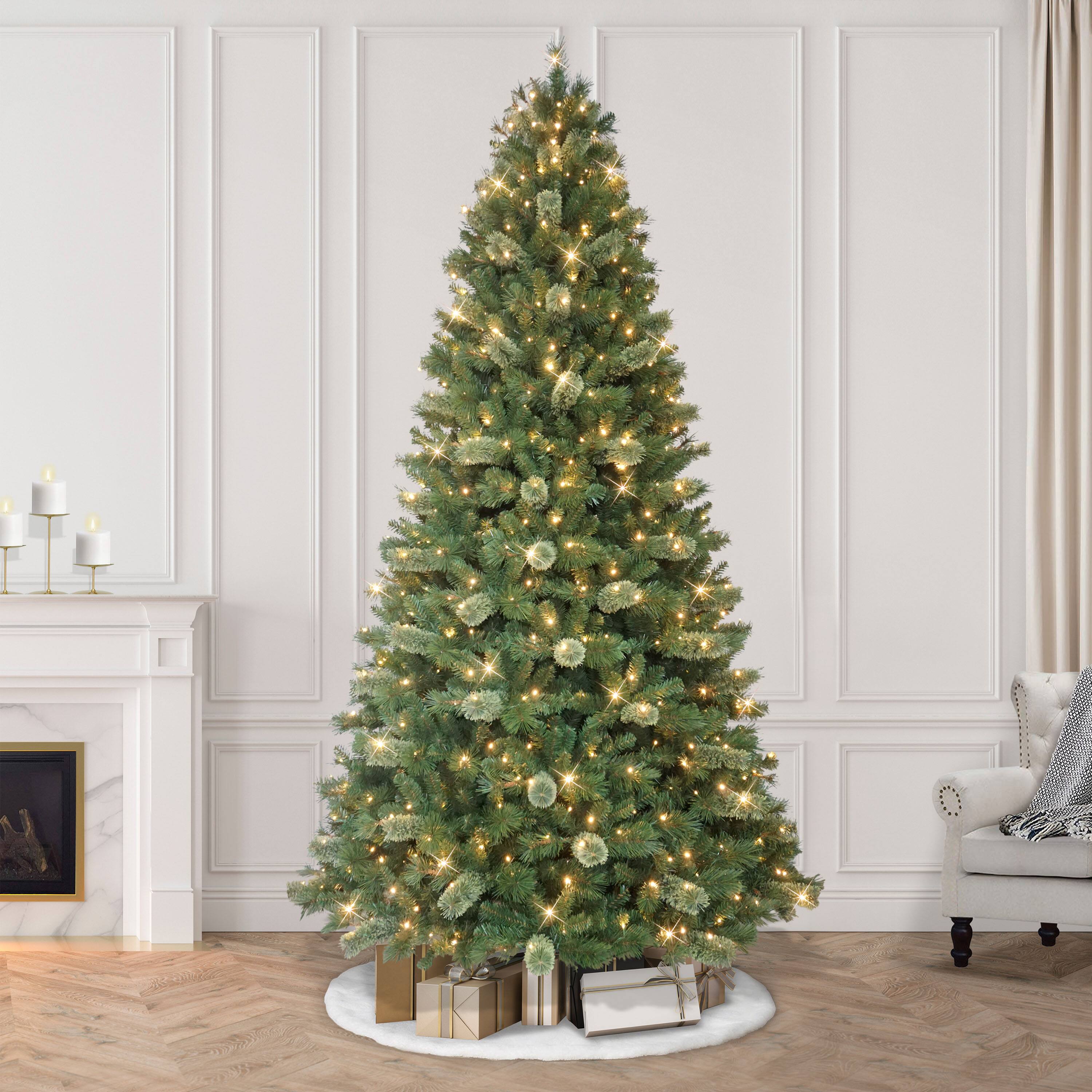 9ft. Pre-Lit Green Artificial Teton Pine Tree, Warm White LED Lights