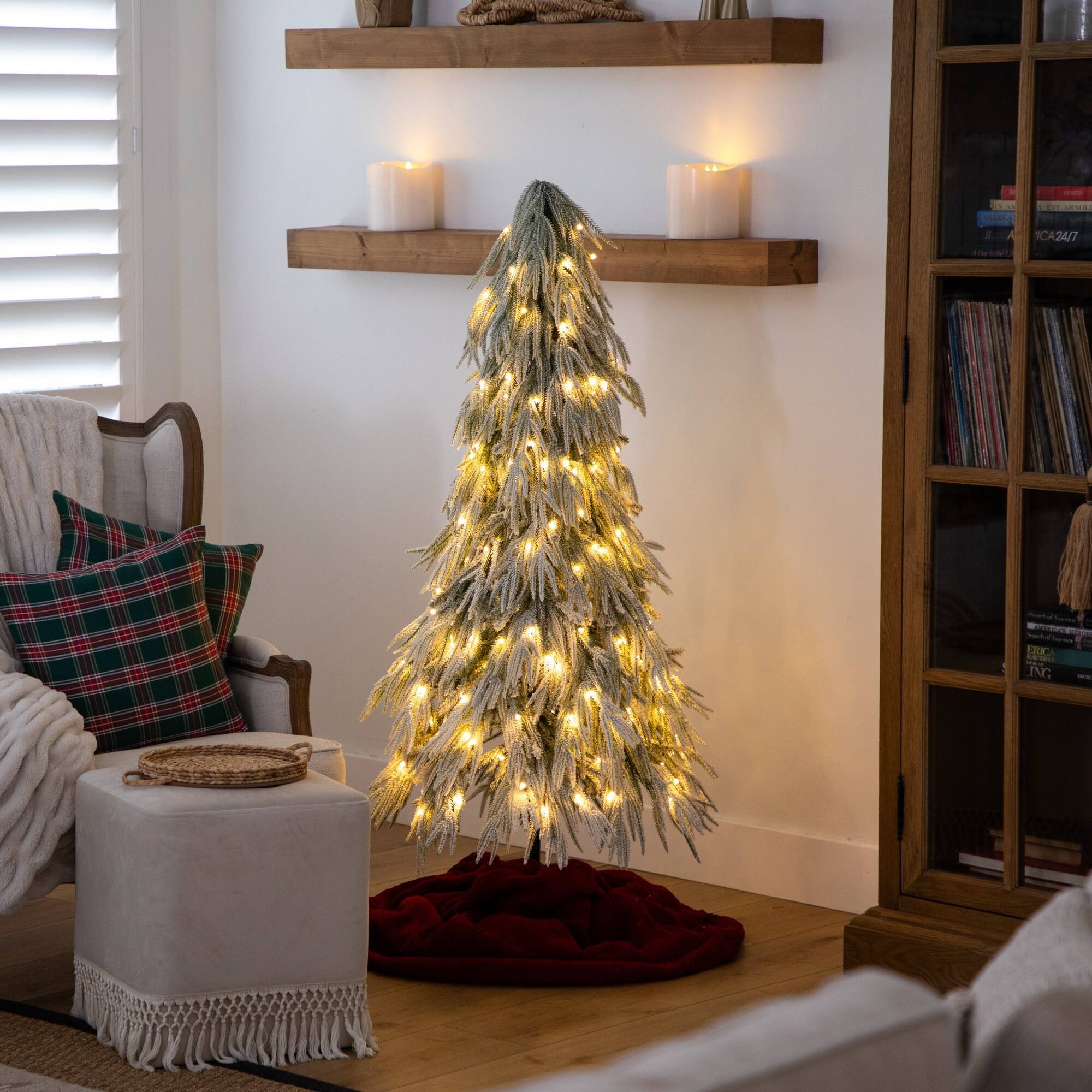 Nearly Natural 5ft. Pre-Lit Artificial Flocked Down Swept Christmas Tree, Warm White LED Lights
