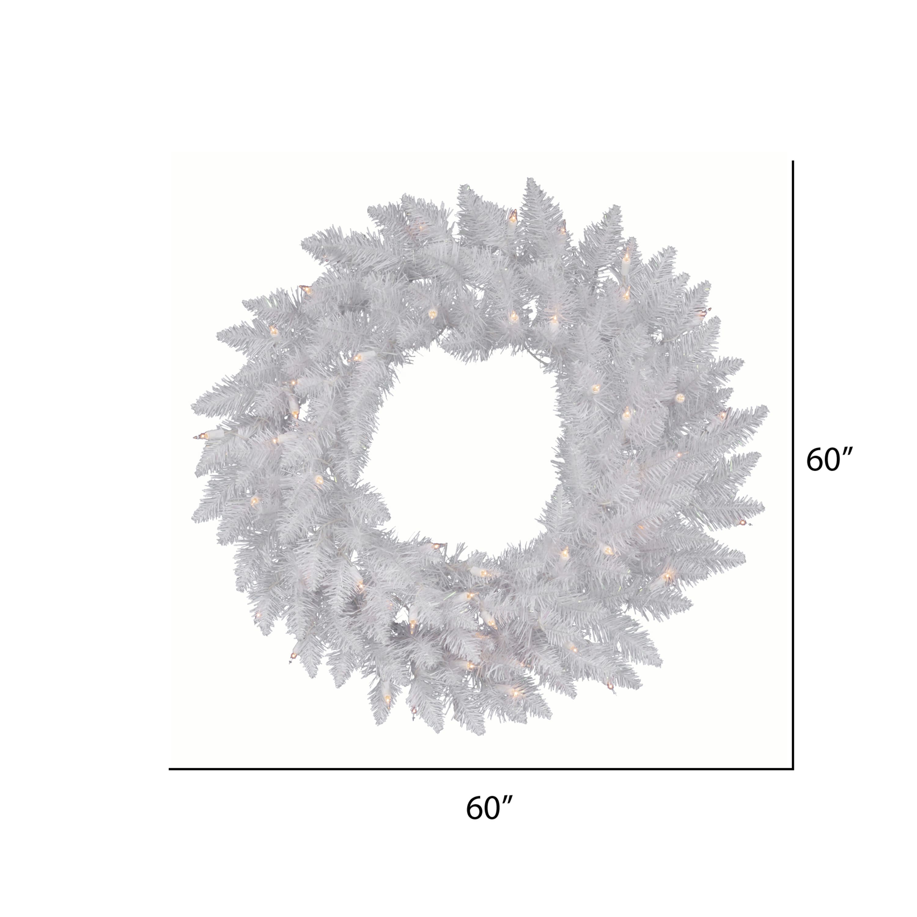 60" Sparkle White Spruce Wreath, Warm White LED Lights
