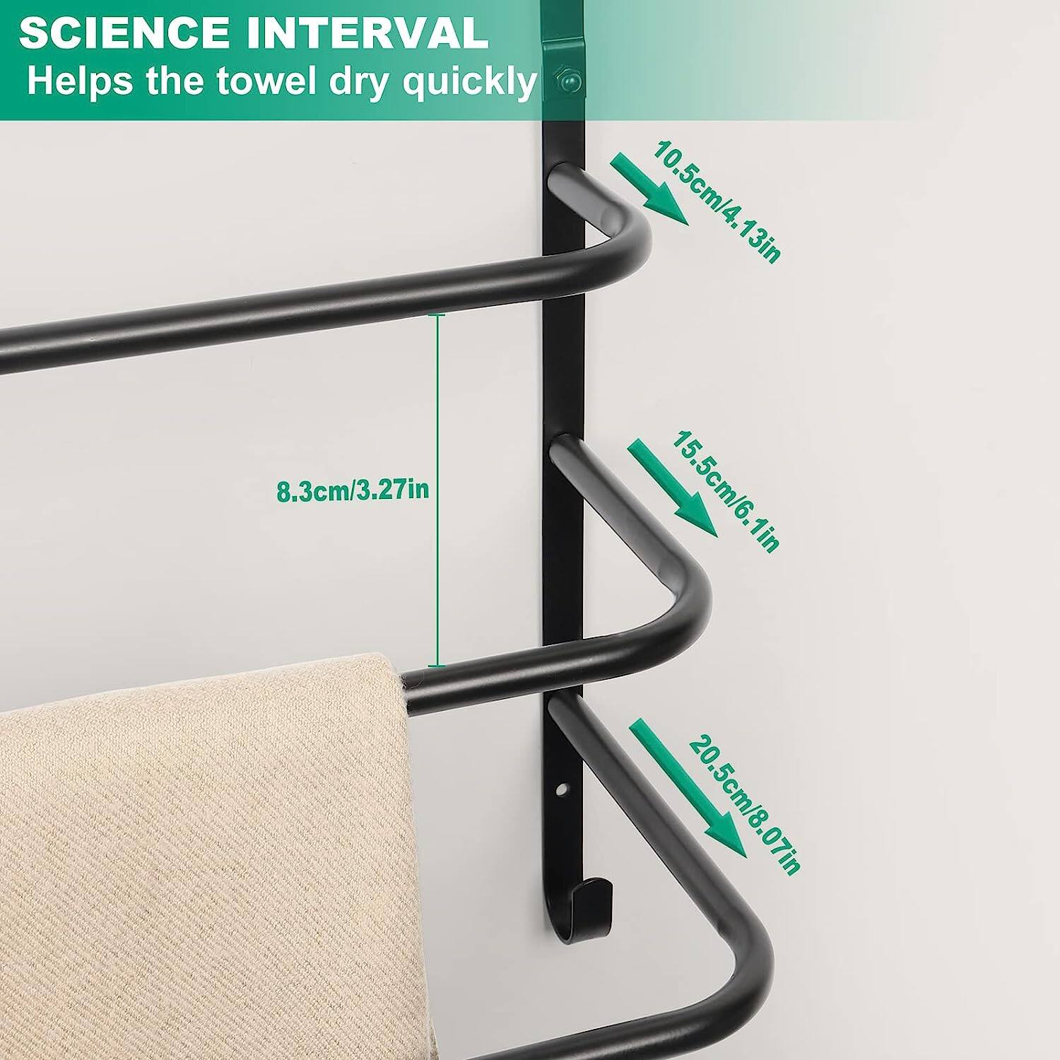 Black Over The Door Towel Rack Bathroom with Hooks