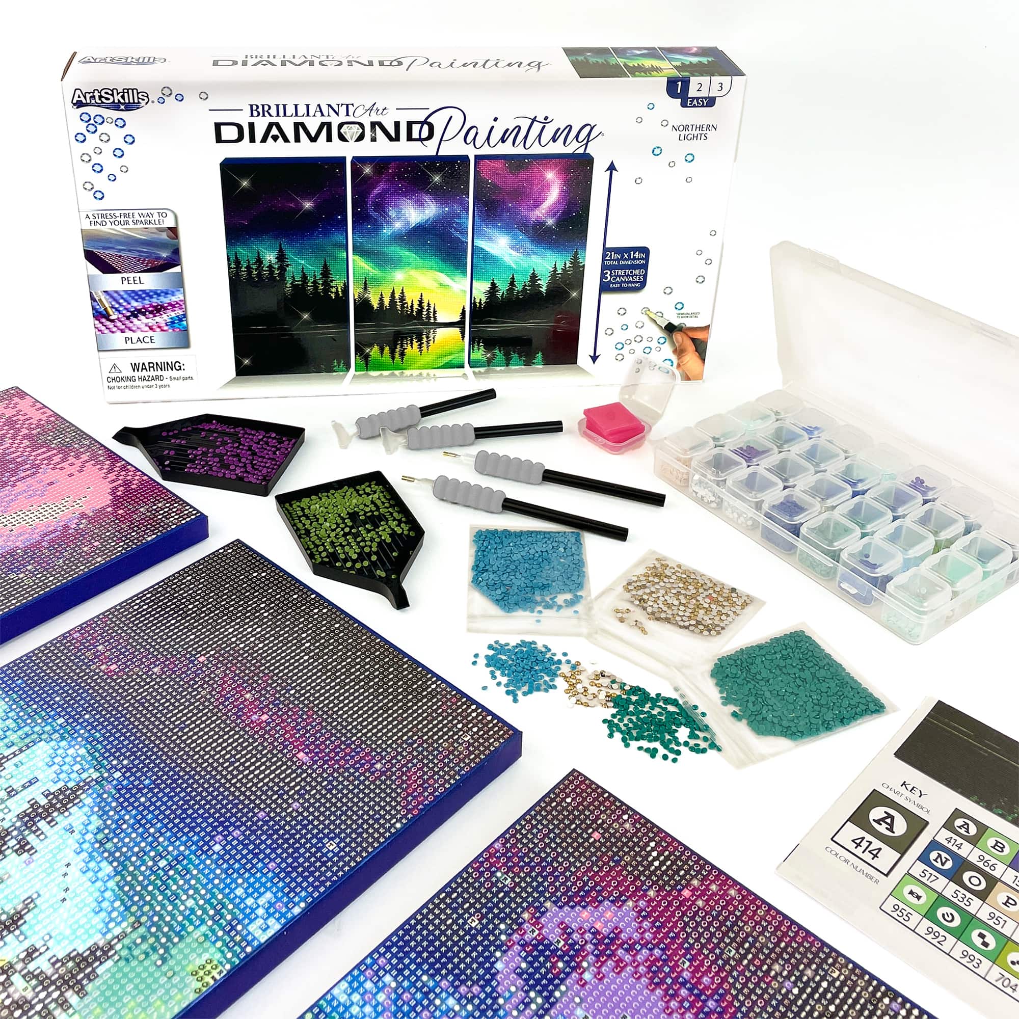 ArtSkills® Brilliant Art Northern Lights Triptych Stretched Canvas Diamond Painting Kit