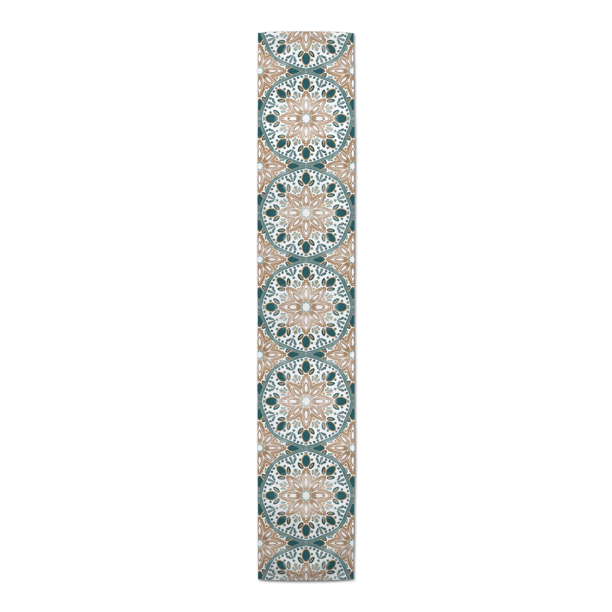 90" Green & Yellow Medallion Pattern Cotton Twill Table Runner