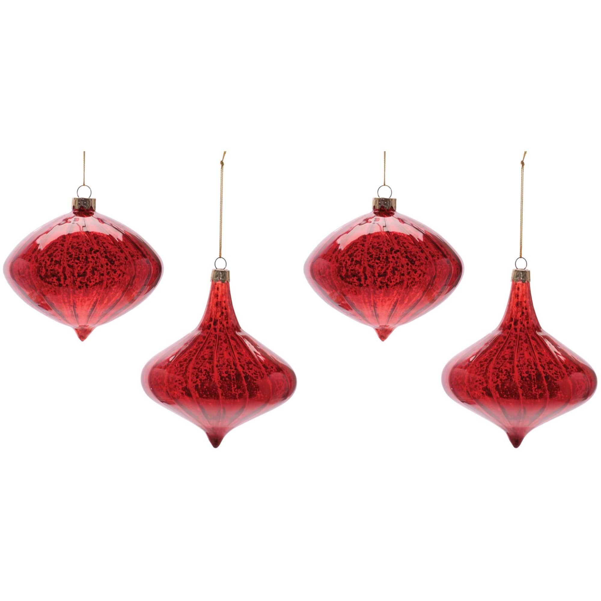 Melrose Red Onion & Finial Ribbed Mercury Glass Ornaments Set