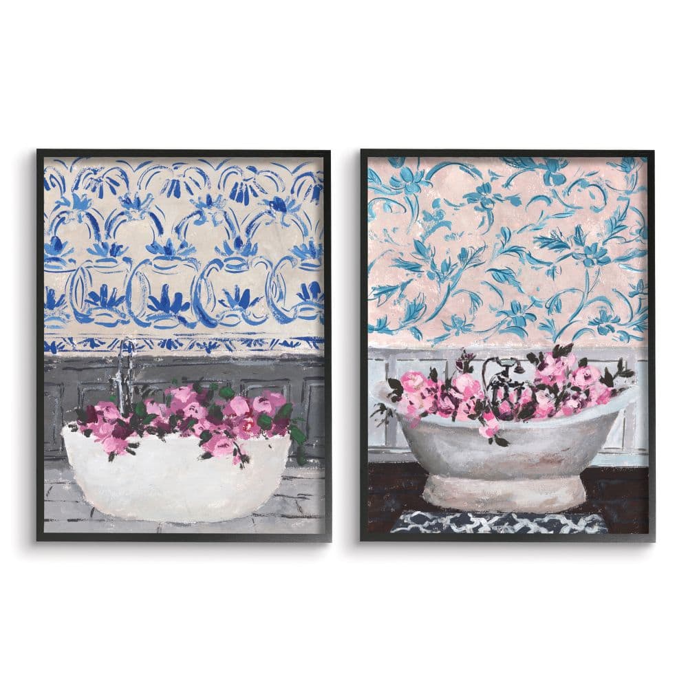 Stupell Industries Flowers In Bath Tub Pink Blue Interior Design in Frame Wall Art