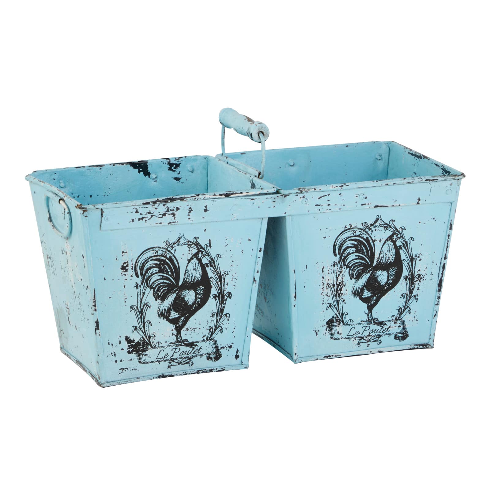 Light Blue Iron Vintage 2-Pot Planter
