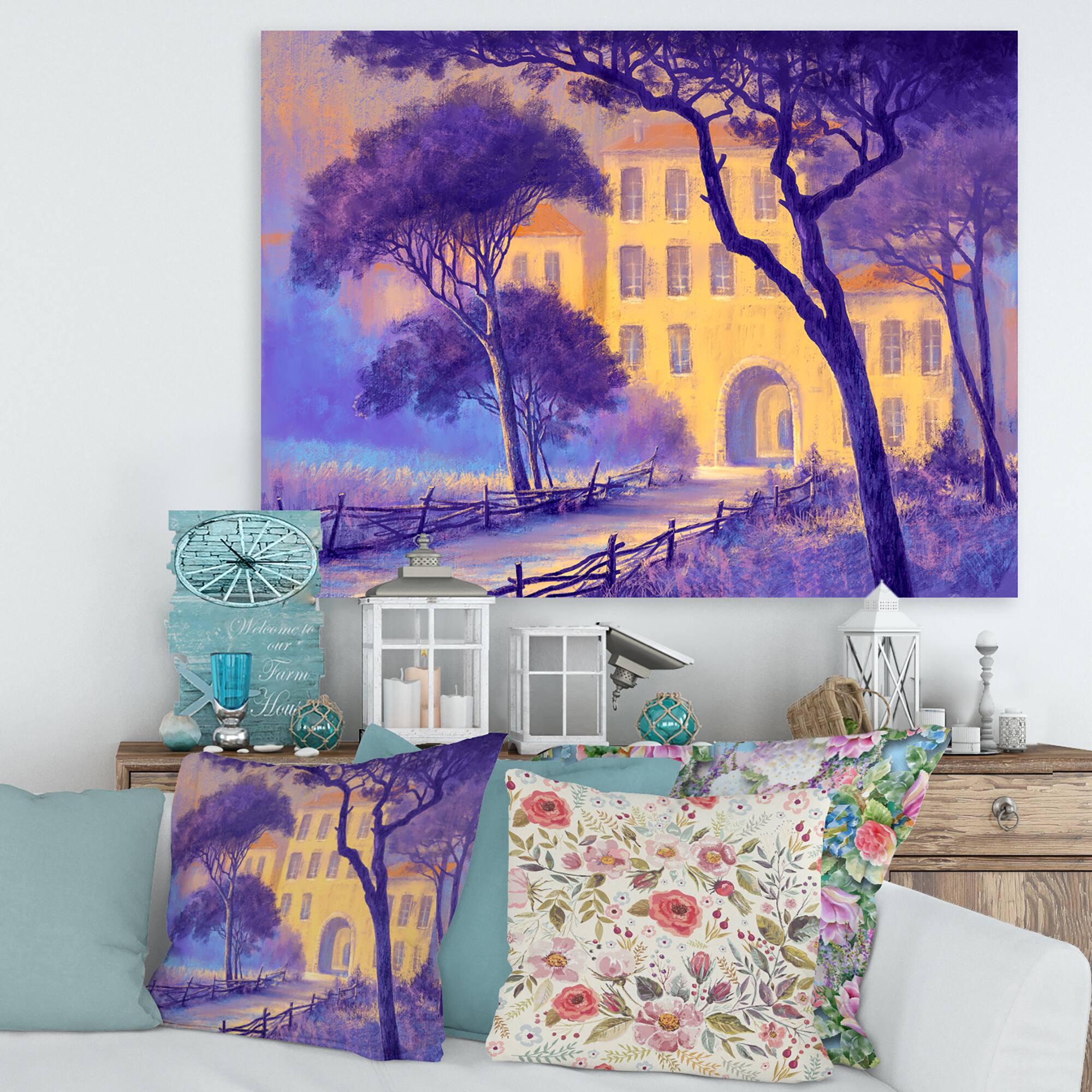Designart - Street Landscape On Footpath & Trees In A City - Traditional Canvas Wall Art Print