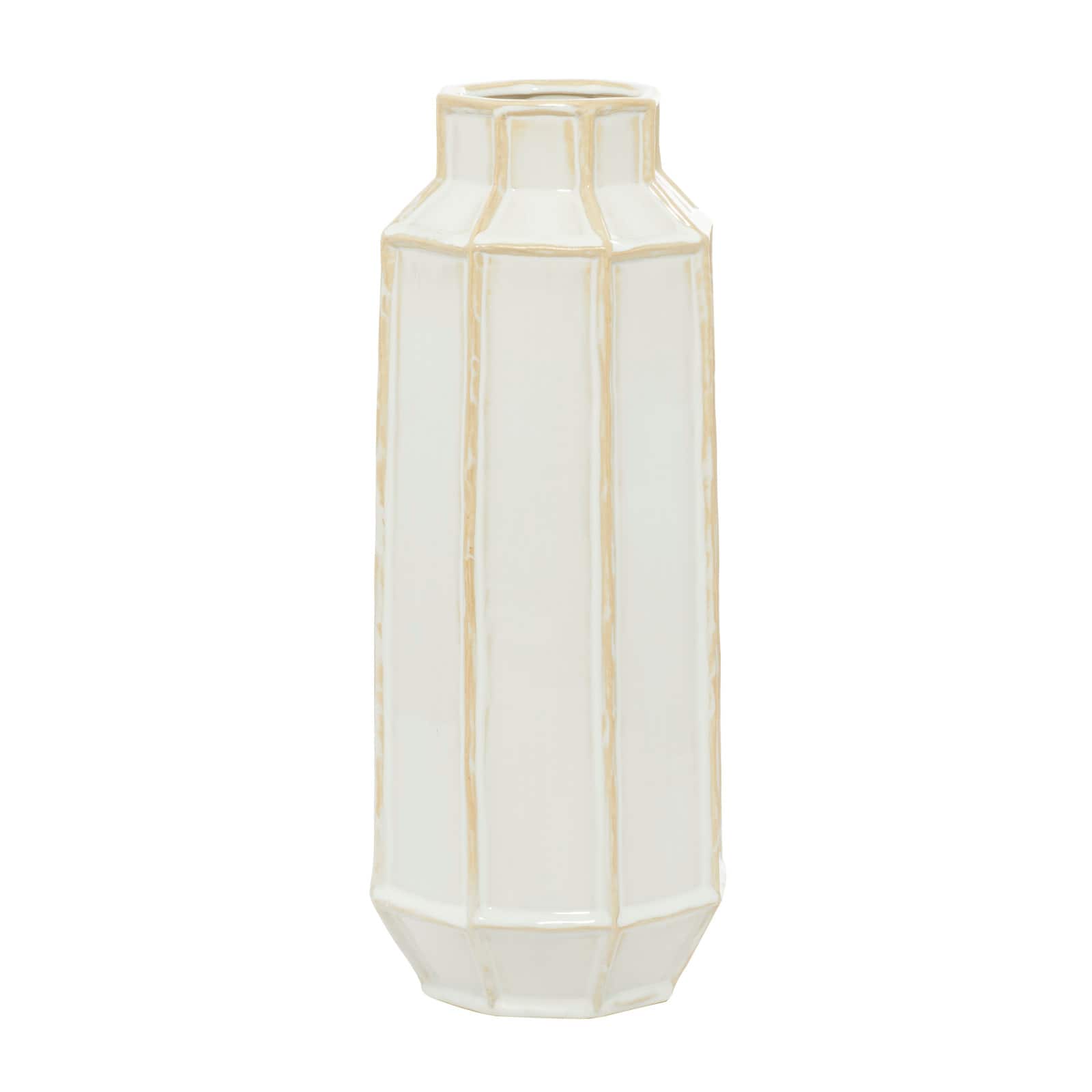 White Ceramic Modern Vase, 7" x 17"