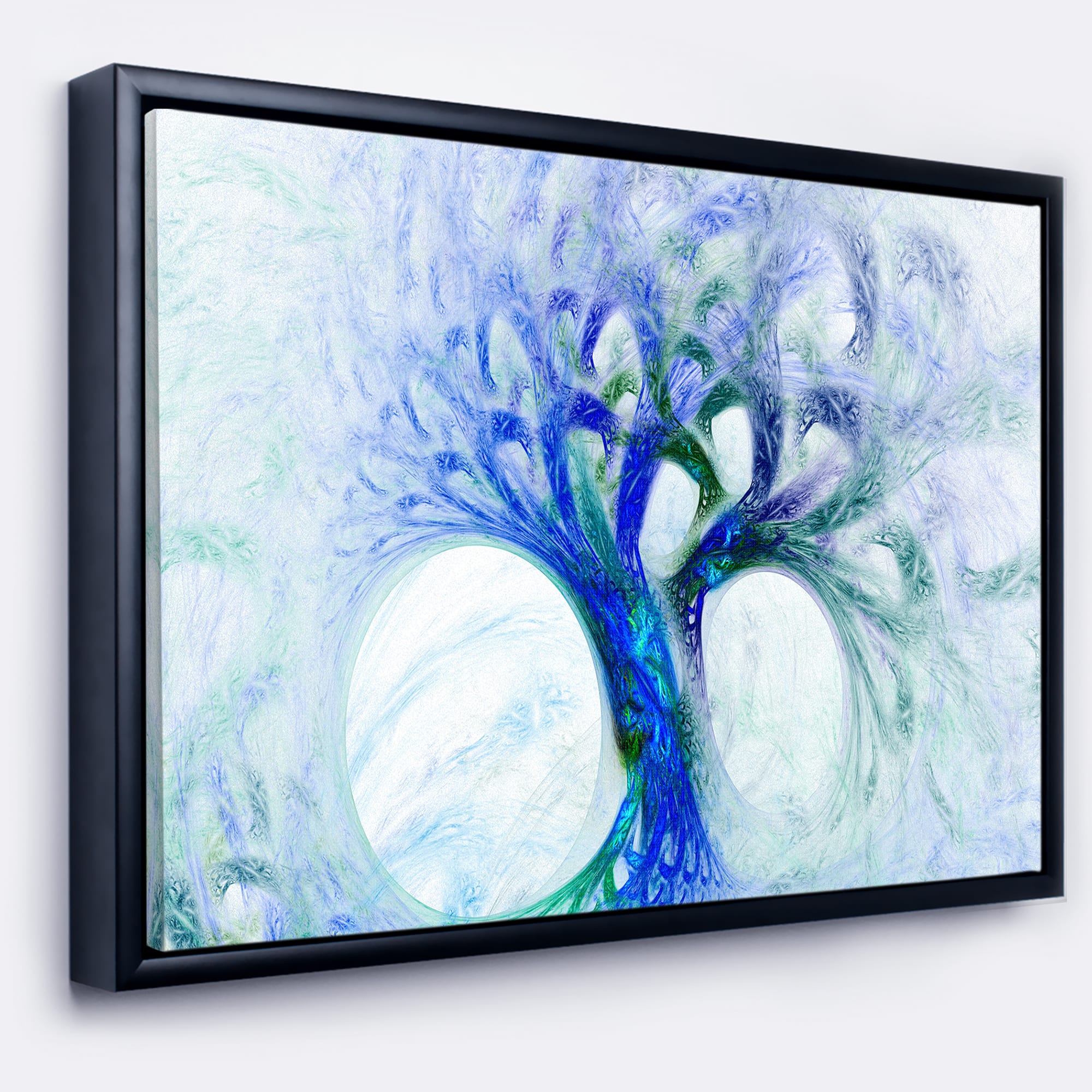 Designart - Blue Mystic Psychedelic Tree - Abstract Wall Art Canvas in Black Frame