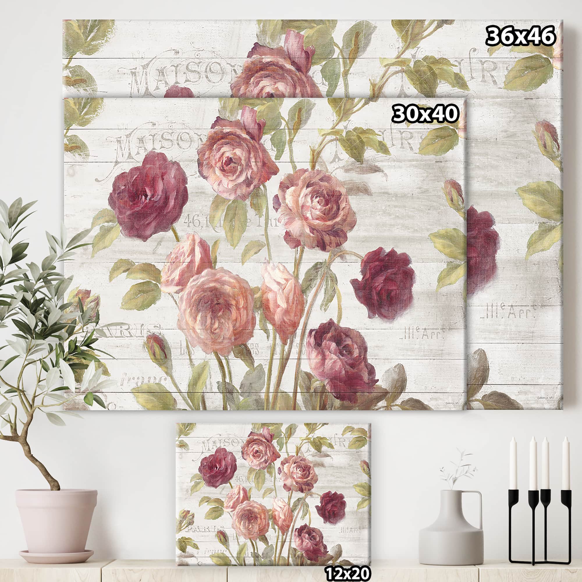 Designart - French Roses I - Farmhouse Premium Canvas Wall Art