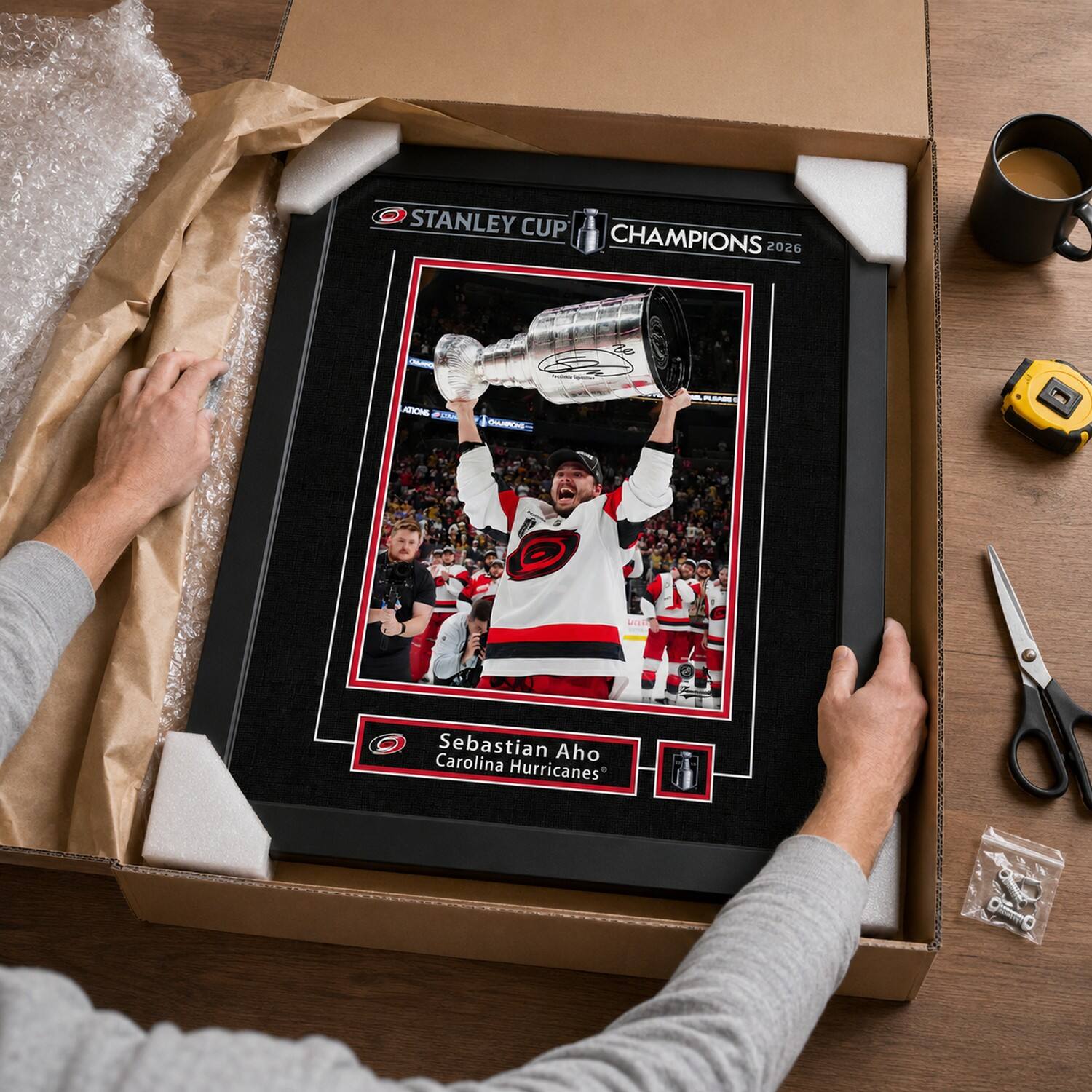 Frameworth 16" x 20" Licensed Sebastian Aho Hurricanes 2026 Champions Replica Signature Frame