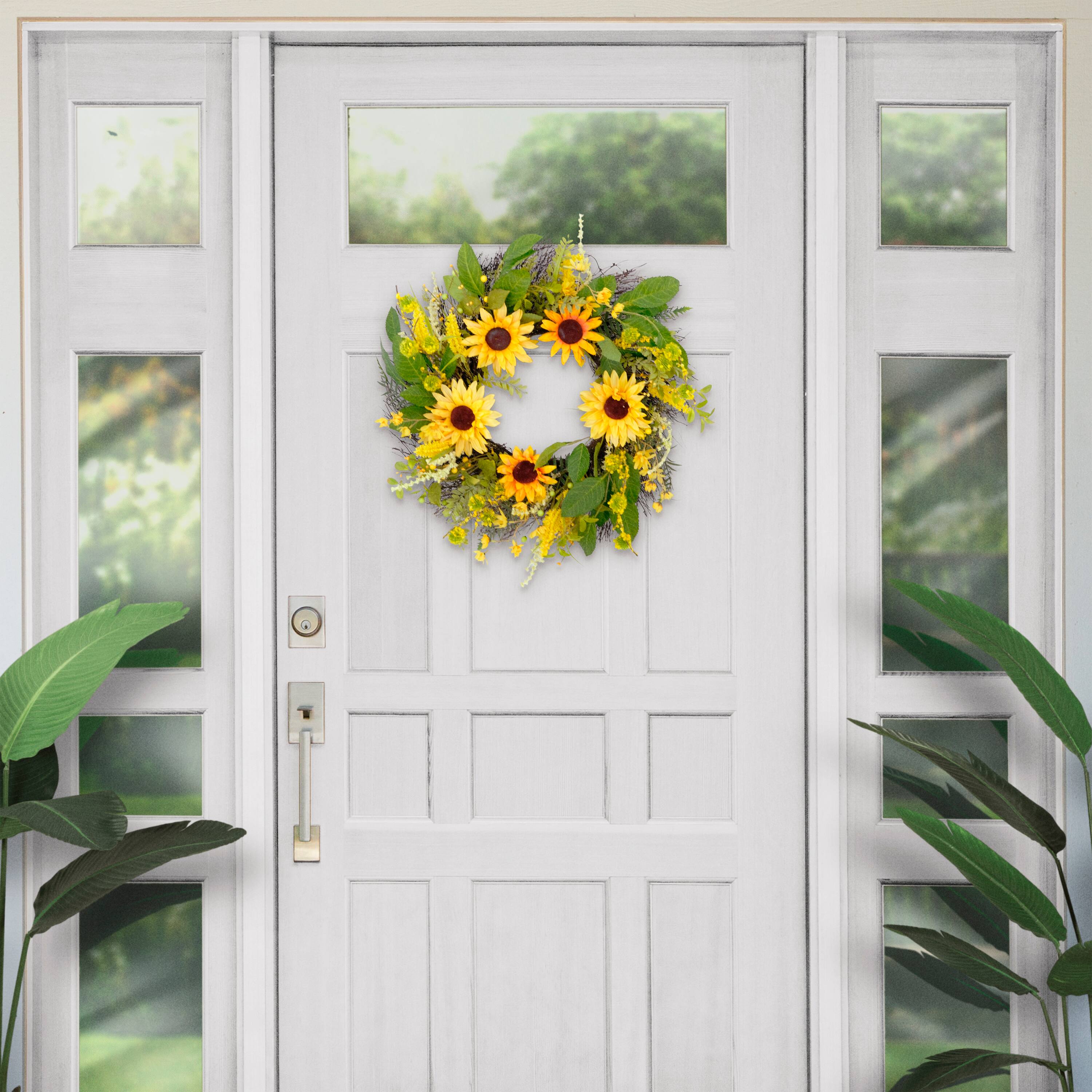 6 Pack: 24'' Green & Yellow Sunflower Floral Wreath