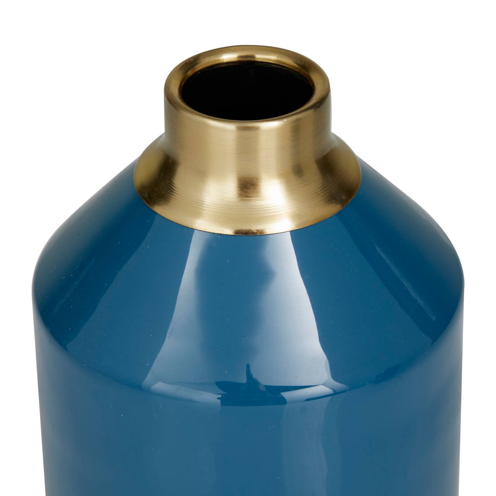 Blue Metal Modern Vase, 10" x 5" x 5"