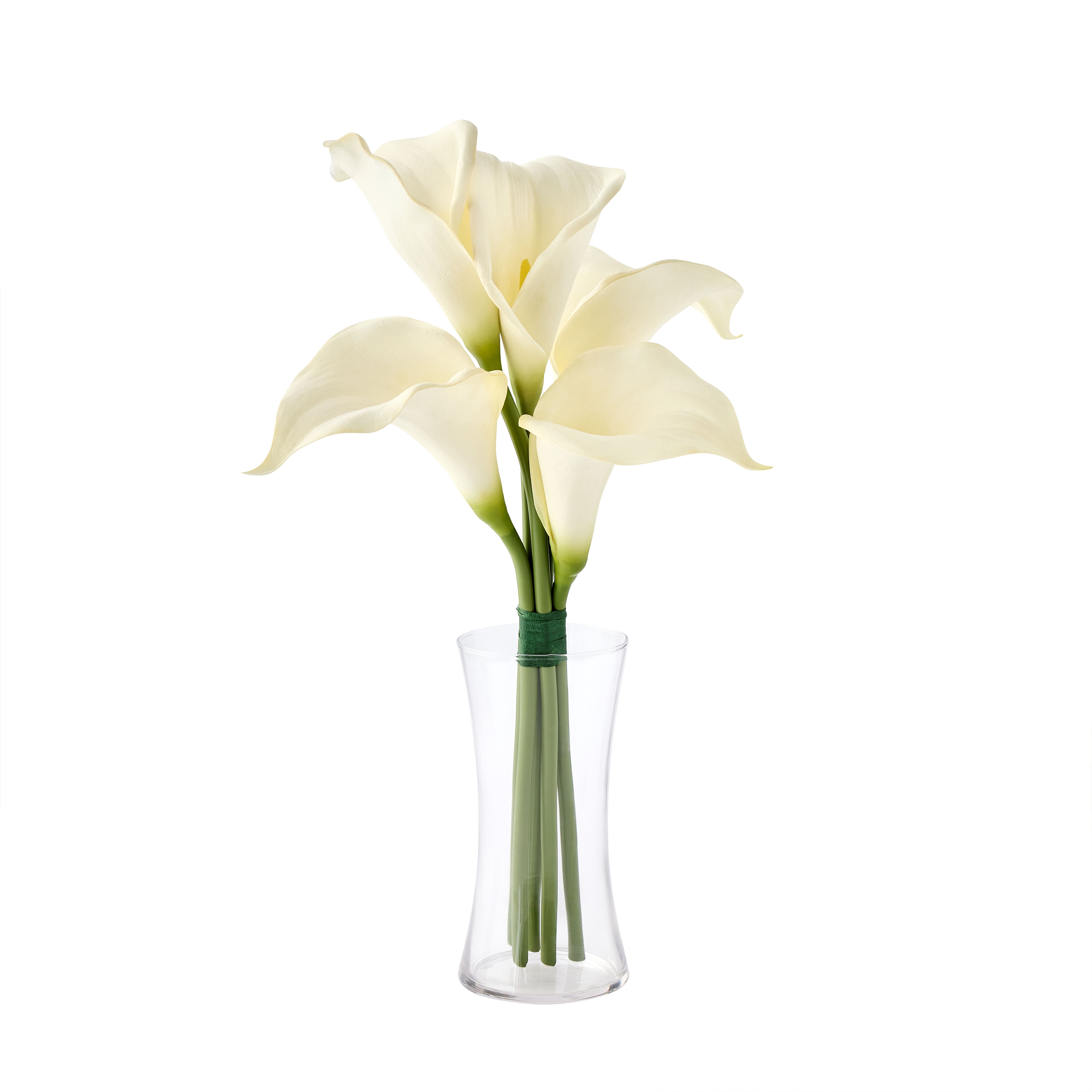 White Calla Lily Stem Bundle with Clear Glass Vase by Ashland®