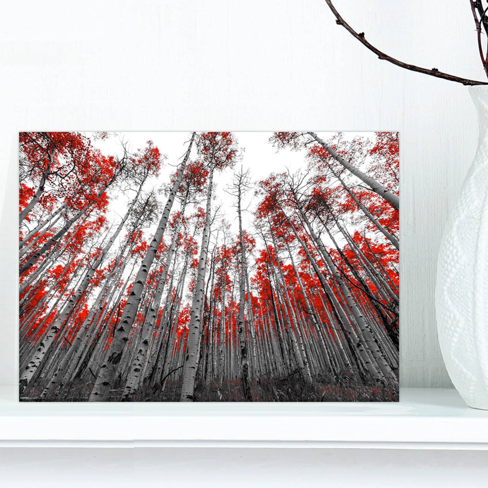 Designart - Red Leaf Trees in Tall Forest