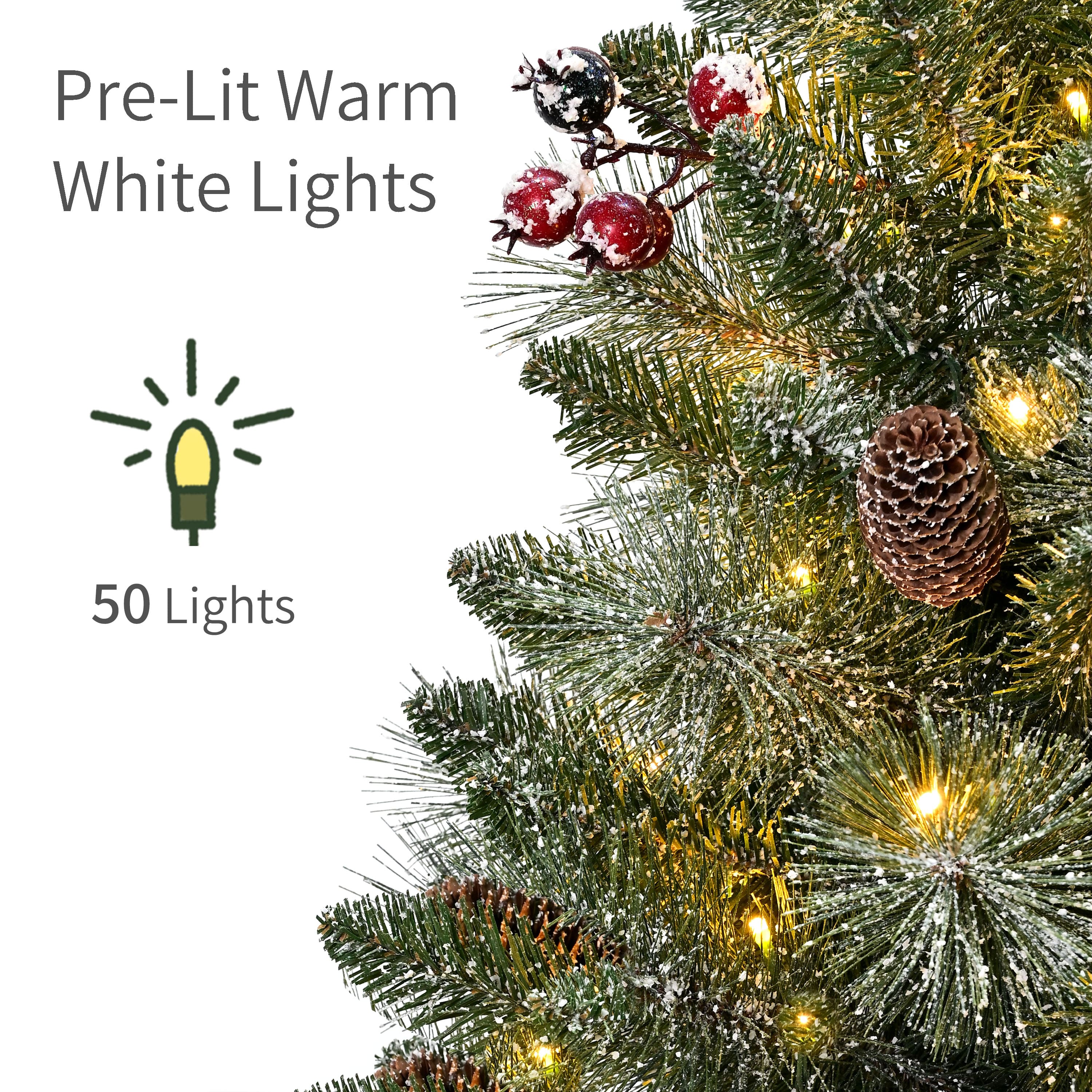 Puleo 3ft. Pre-Lit Snowy Pine, Pinecones & Berries Artificial Christmas Tree in Baskets, Warm White LED Lights