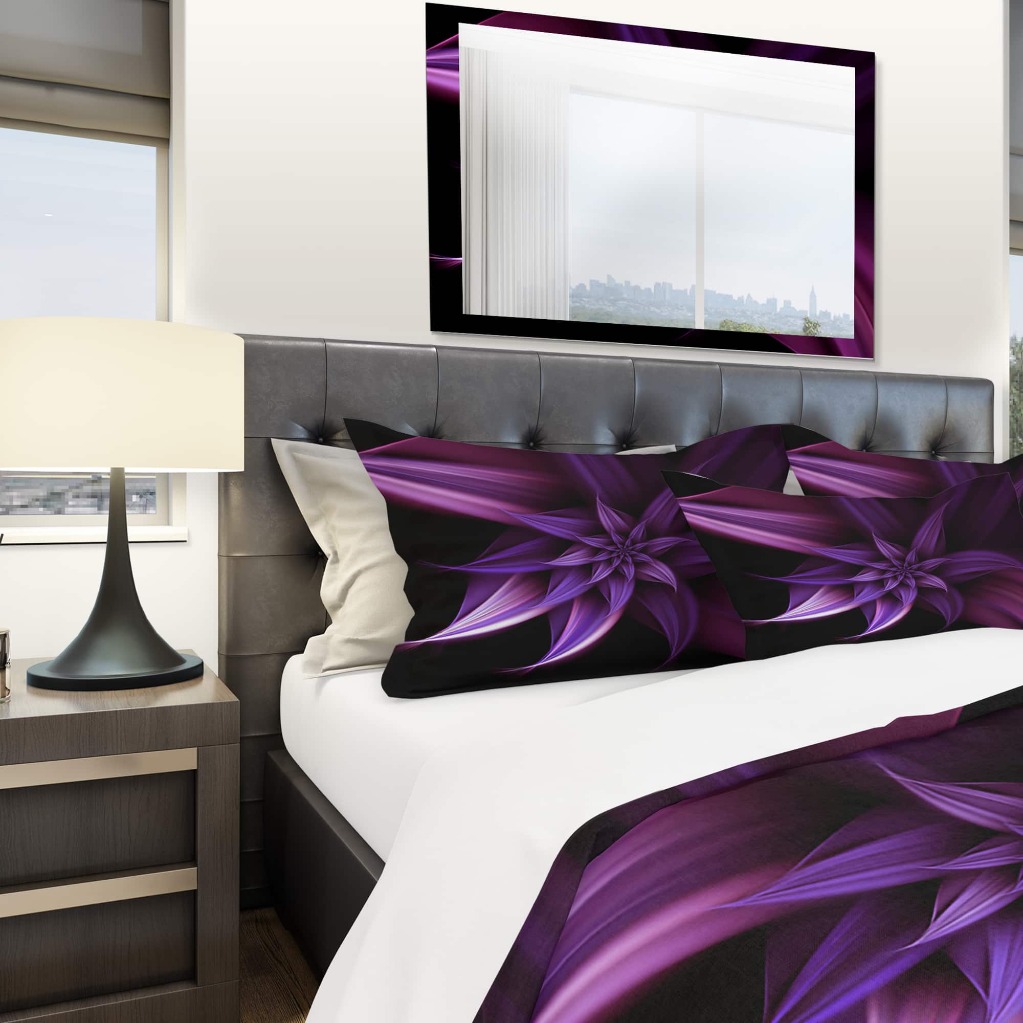 Designart 'Fractal Flower Purple' Modern & Contemporary Bedding Set - Duvet Cover & Shams