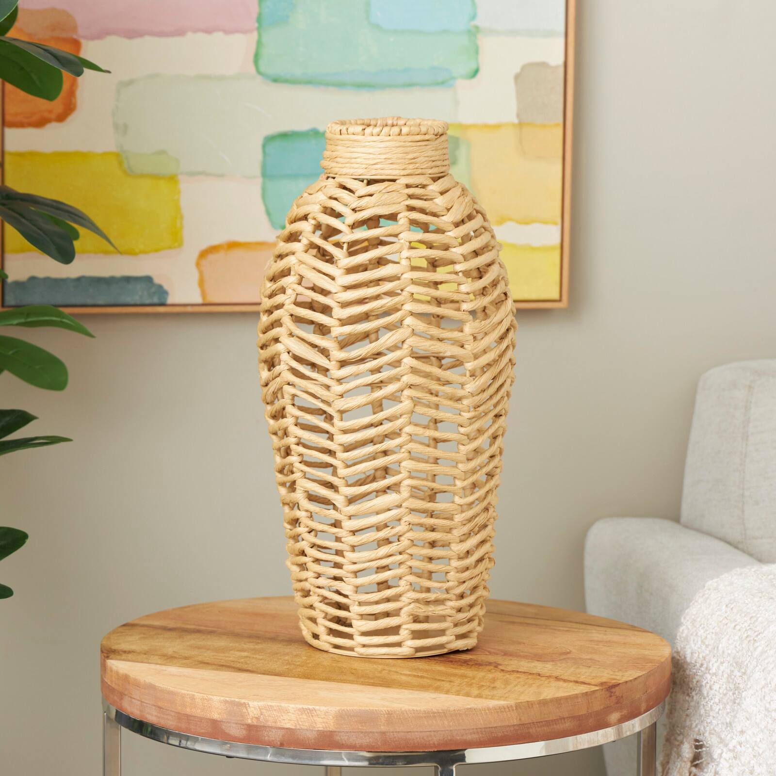 18" Brown Jute Chevron Woven Vase