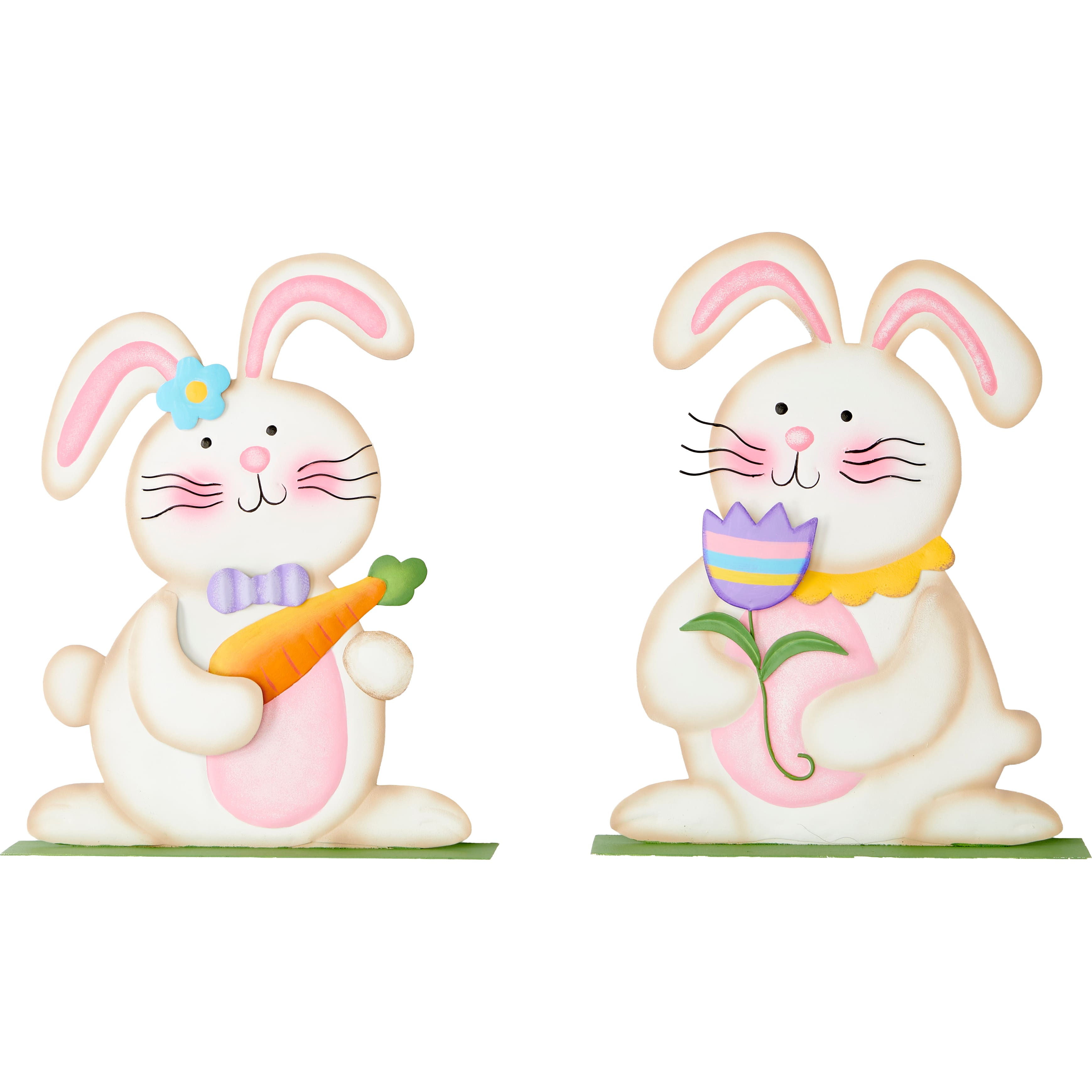 12" Metal Tabletop Easter Bunny Holding Flower & Carrots, 2ct.