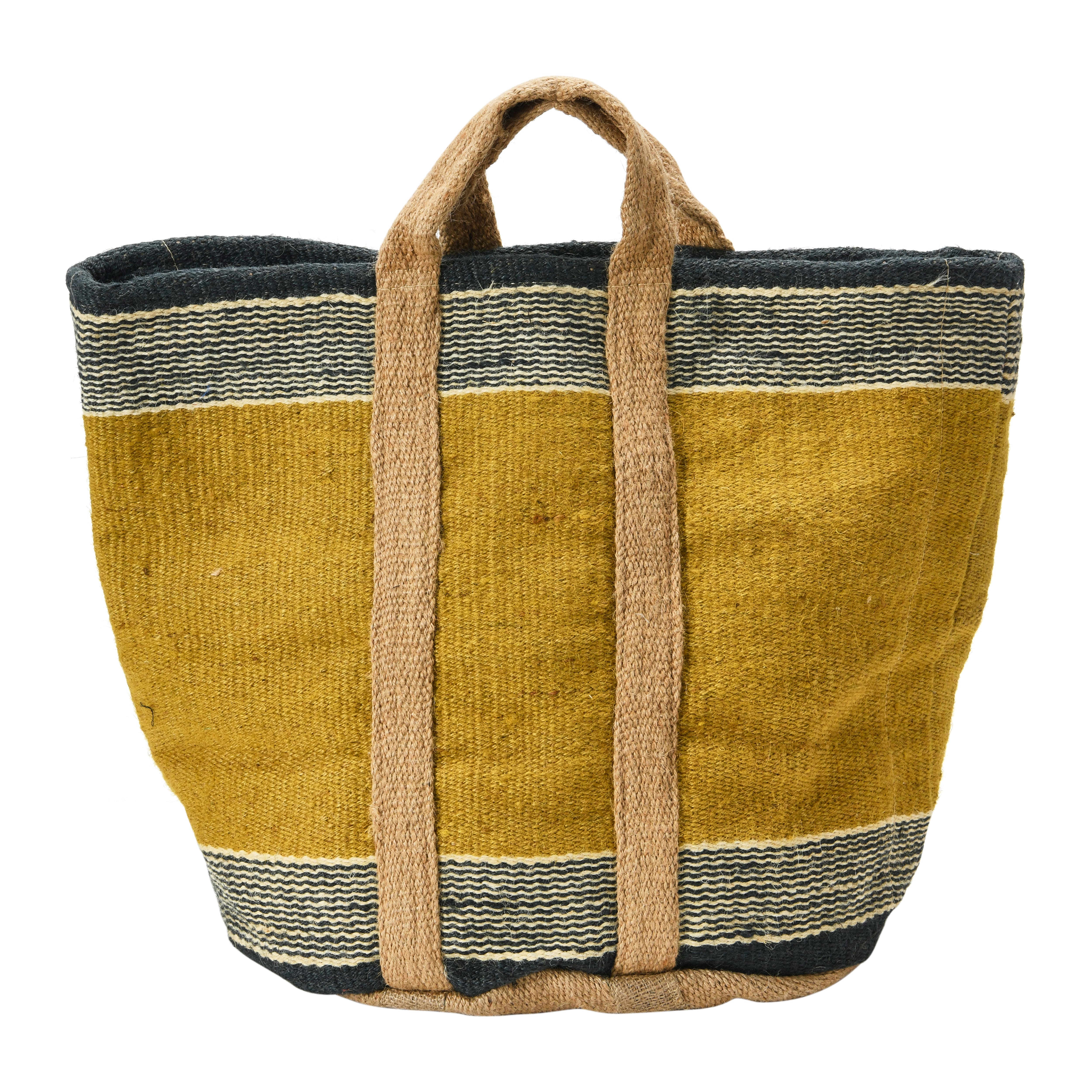 Hello Honey® 24" Mustard Striped Woven Jute Tote with Liner