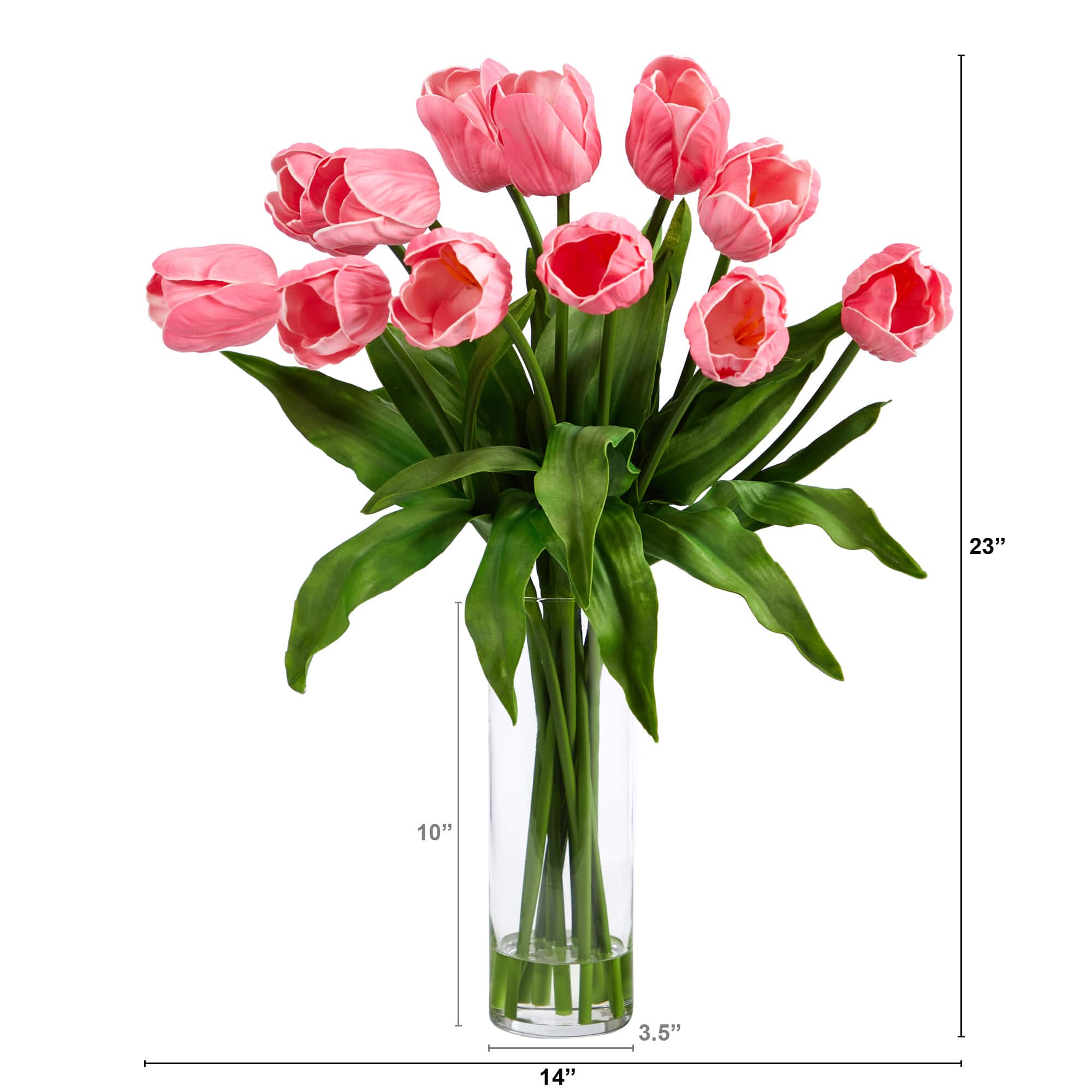 23" Artificial Tulip Arrangement with Cylinder Glass Vase