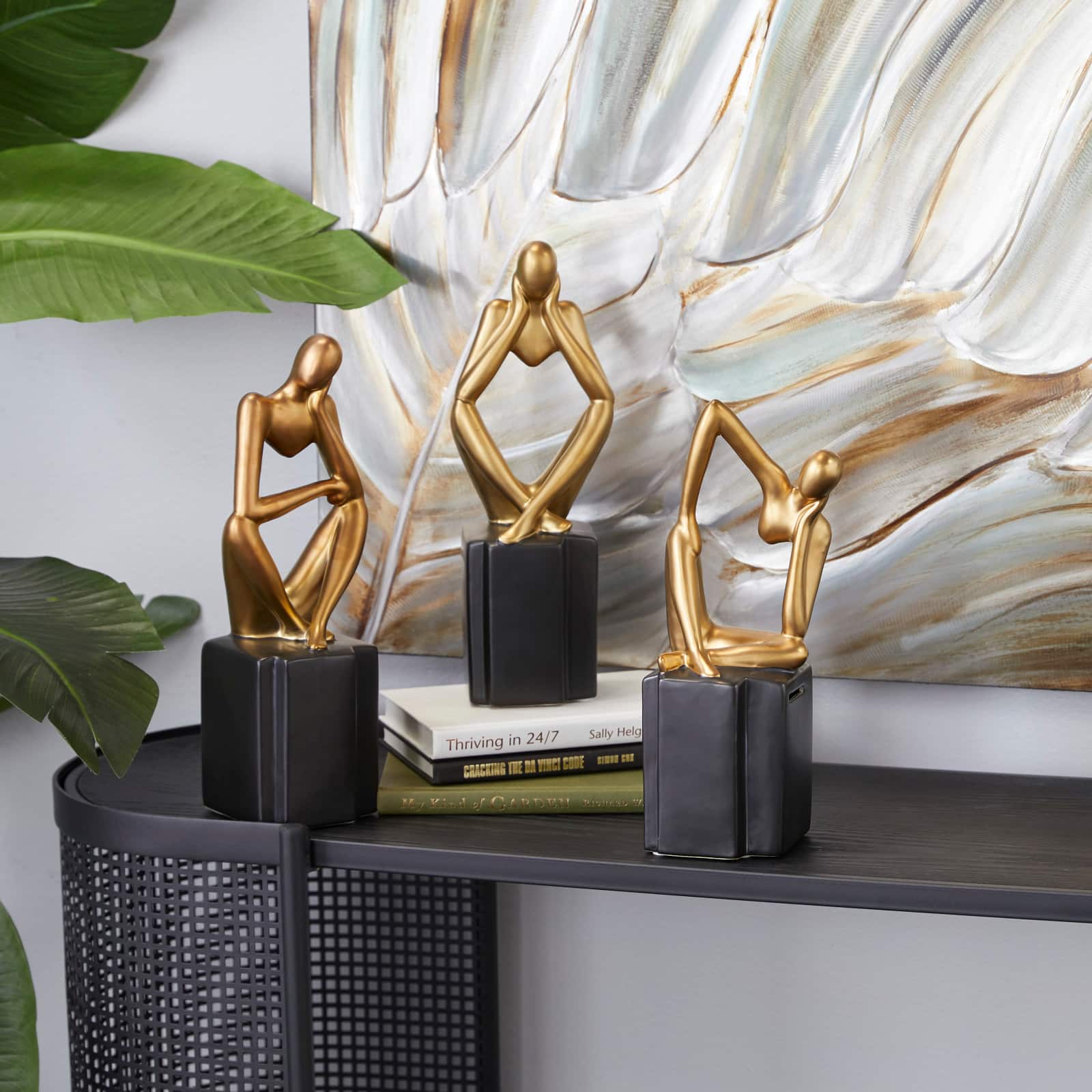 13" Gold Porcelain Abstract Sculpture Set