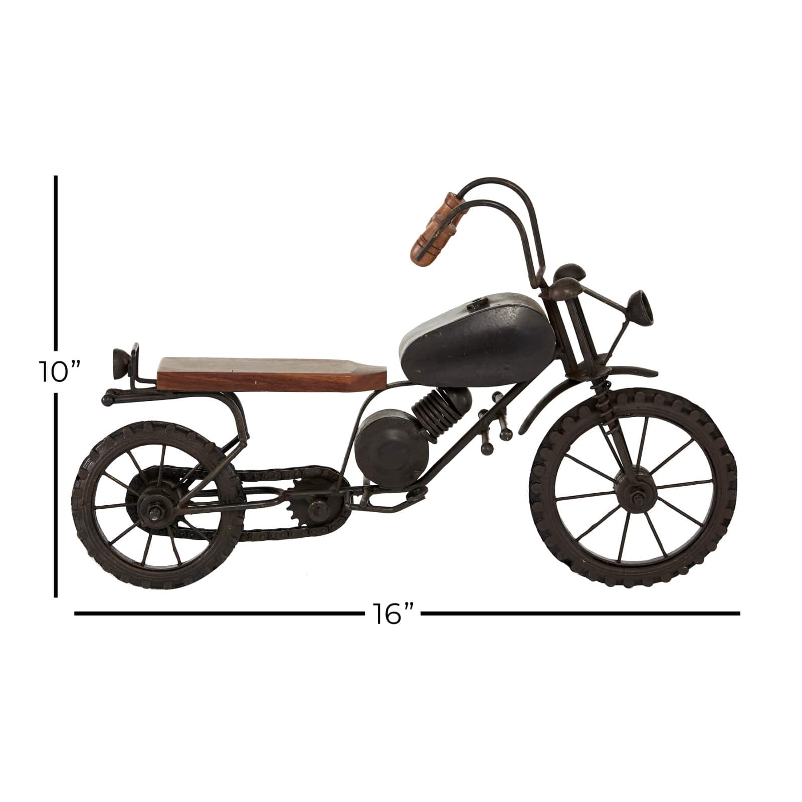 16" Black Metal Traditional Motorcycle Sculpture