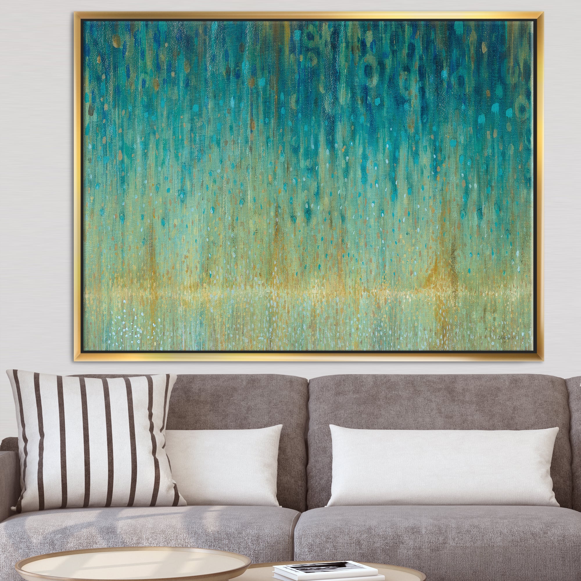 Designart - Rain Abstract Panel - Modern & Contemporary Canvas in Gold Frame