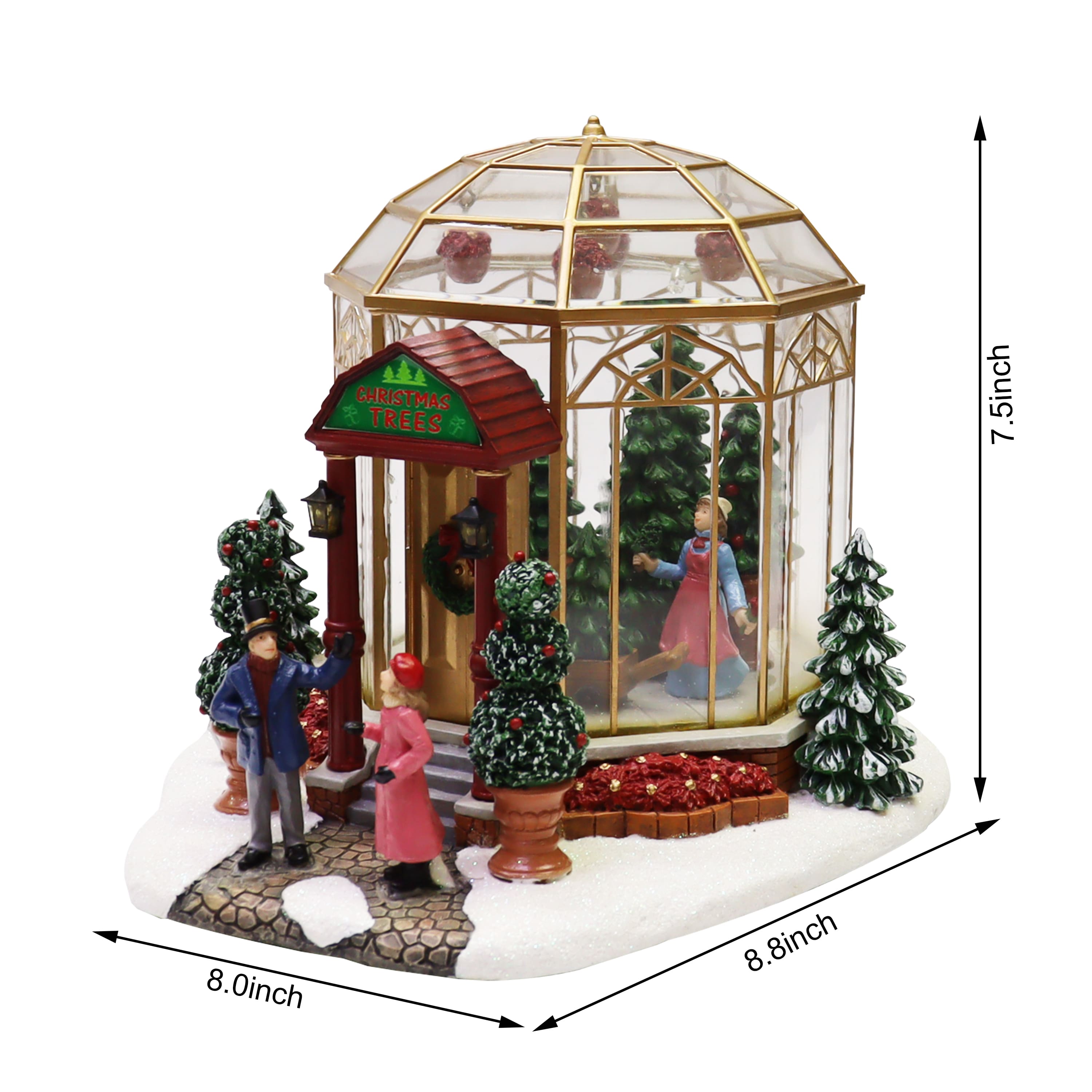 7.5" LED Lights & Music Christmas Village Tree Shop