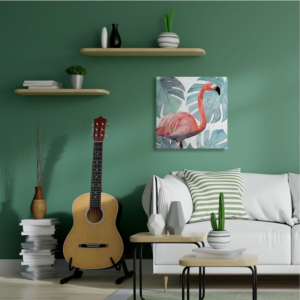 Stupell Industries Flamingo Detail over Tropical Monstera Greenery Canvas Wall Art