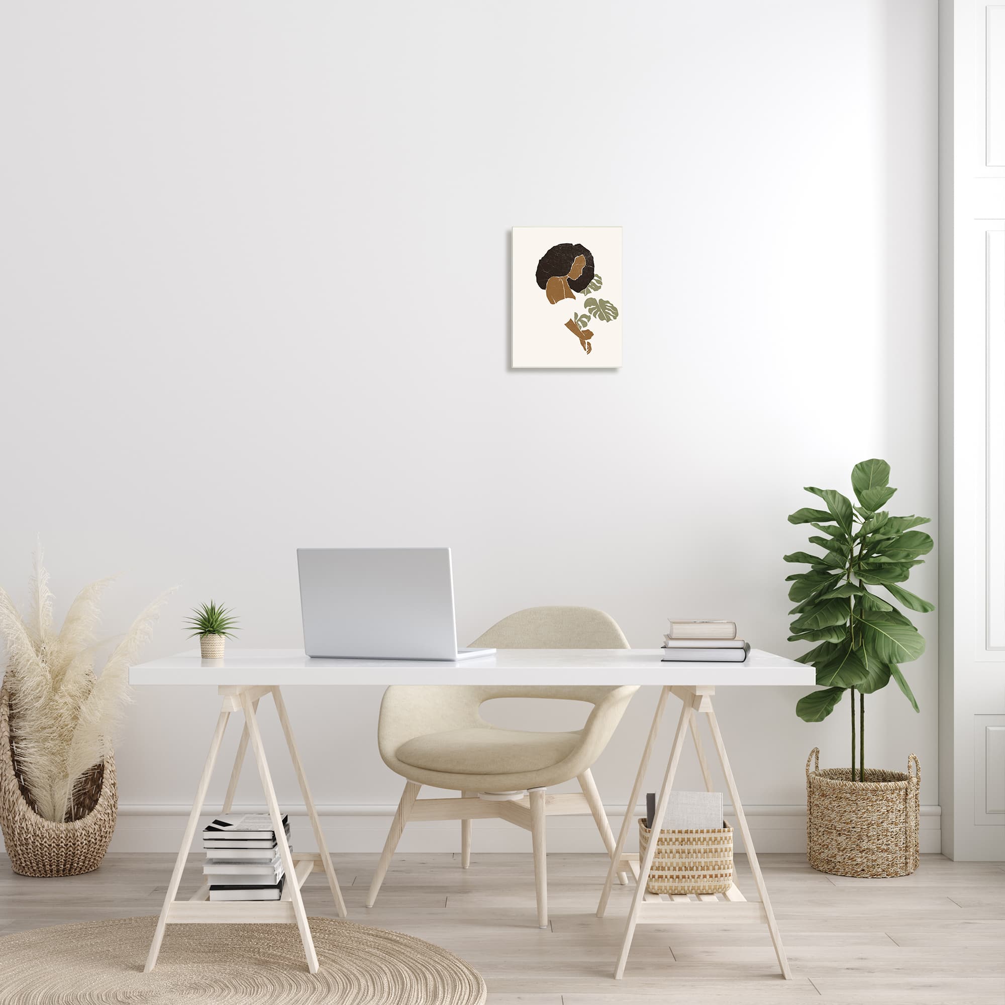 Stupell Industries Abstract Female Portrait Monsteras Minimal Earth Tones Wall Plaque