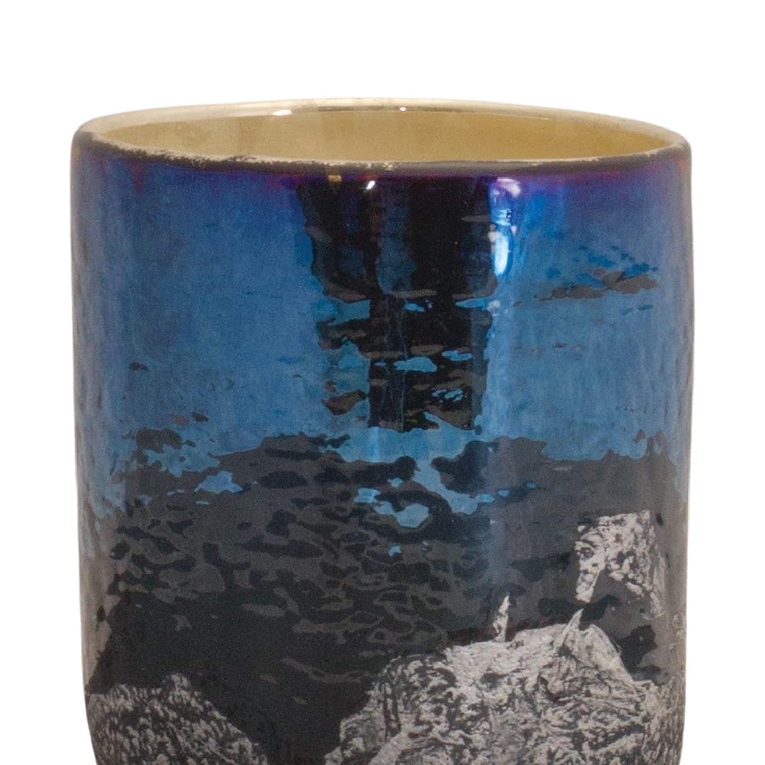 Iridescent Navy Glass Candle Holder