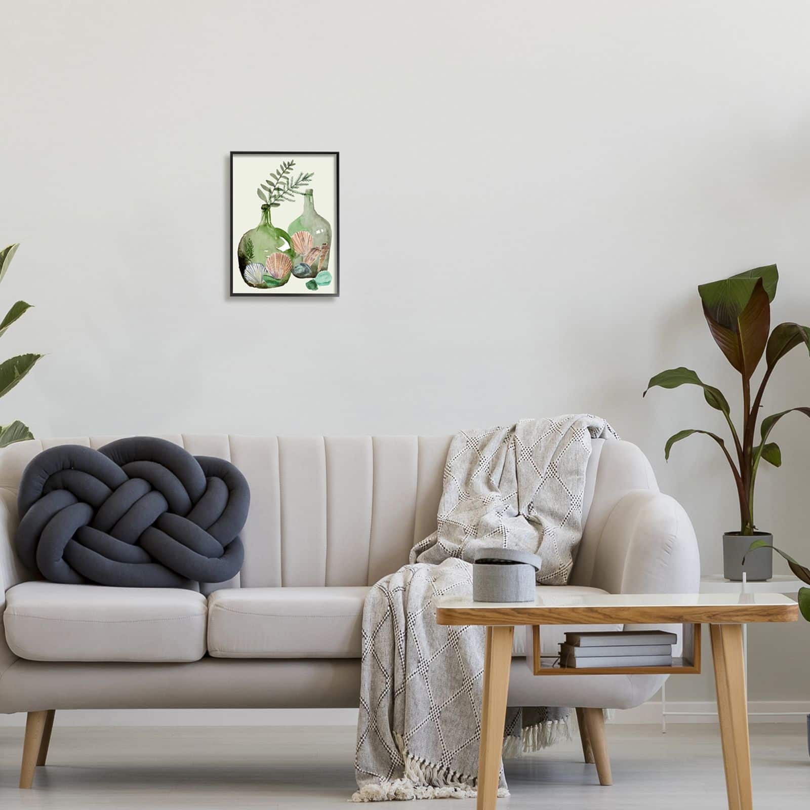 Stupell Industries Fern Foliage in Green Glass Jugs Nautical Seashells Framed Wall Art