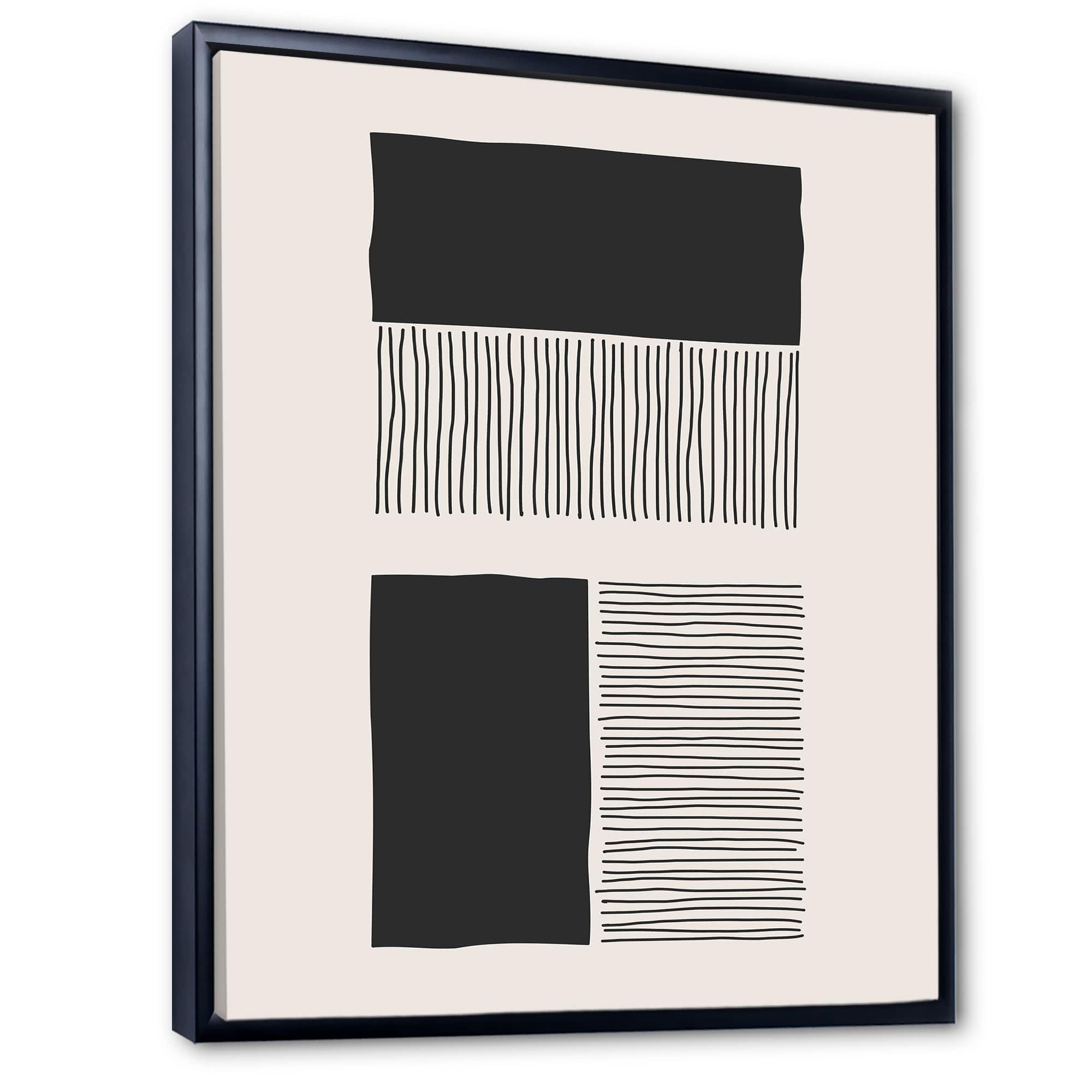 Designart - Minimal Geometric Lines And Squares VII - Modern Canvas Wall Art Print in Black Frame