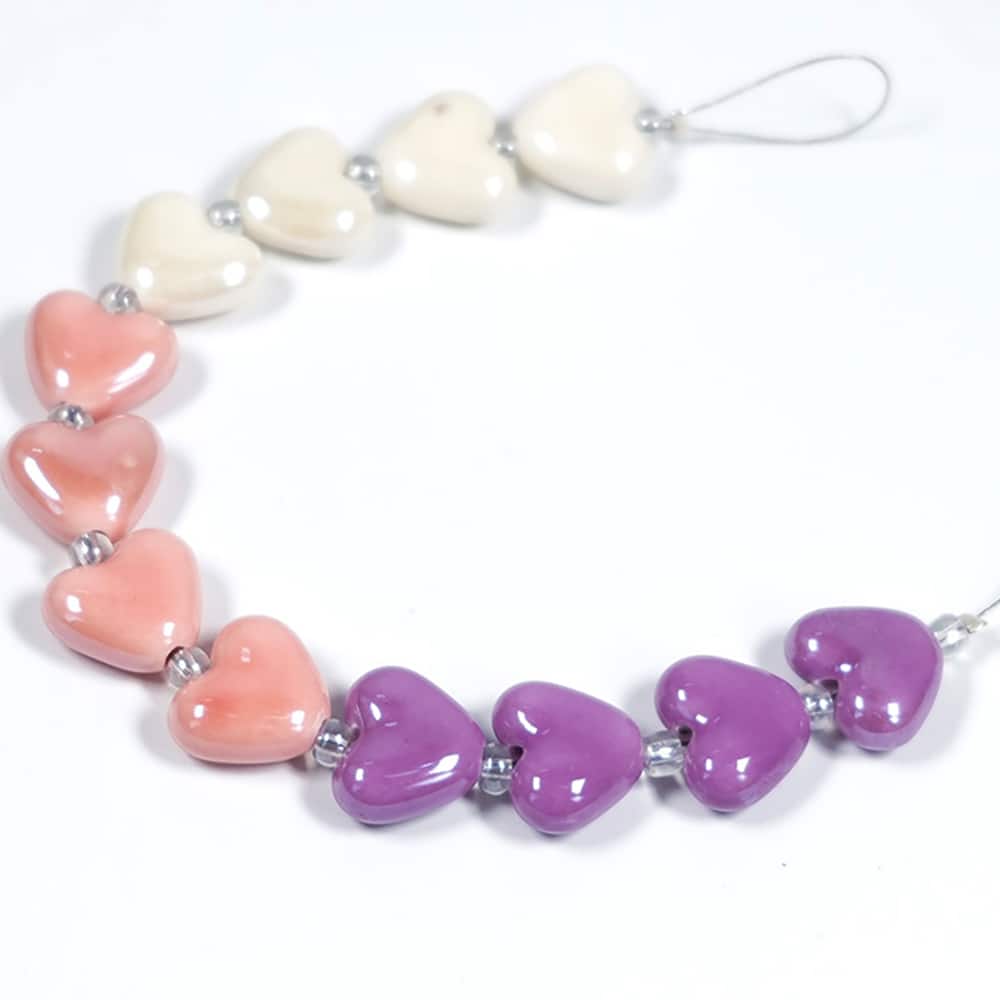 Jesse James Beads White, Pink & Purple Ceramic Heart Beads