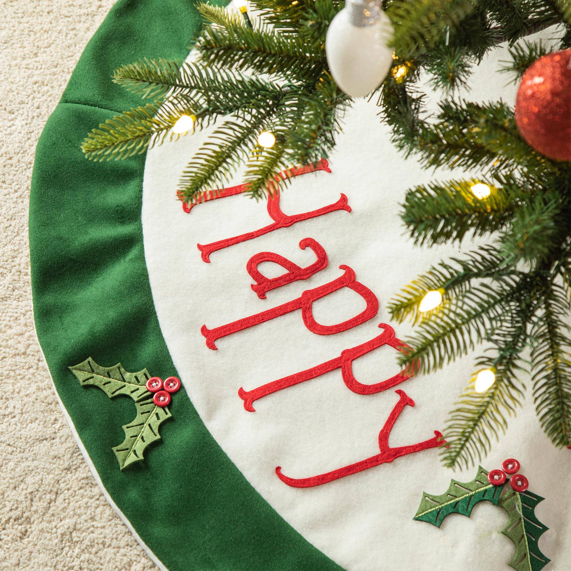 Glitzhome® 48" Dimensional Christmas Holly Leaves Felt Tree Skirt