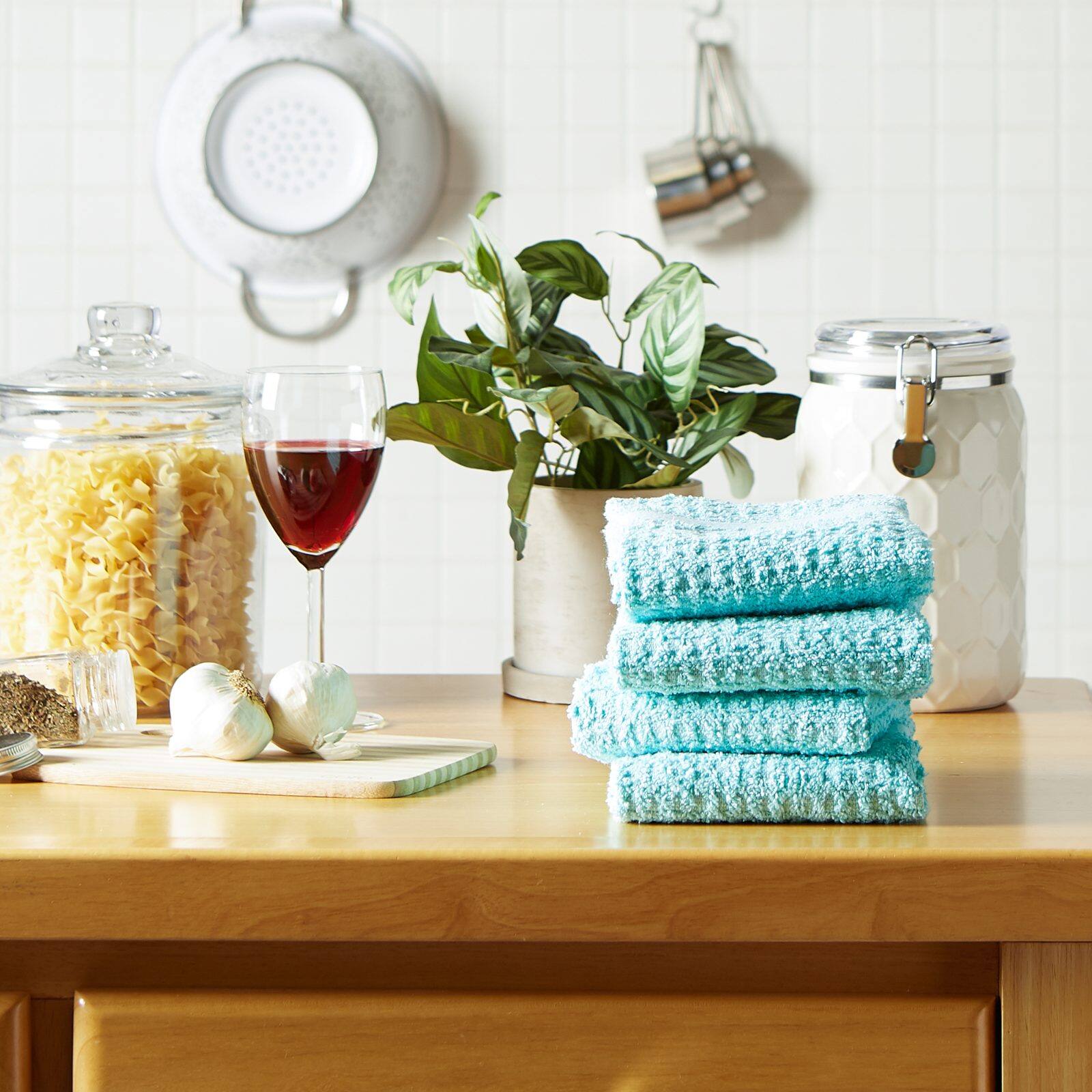 DII® Solid Aqua Waffle Terry Dishtowel, 4ct.