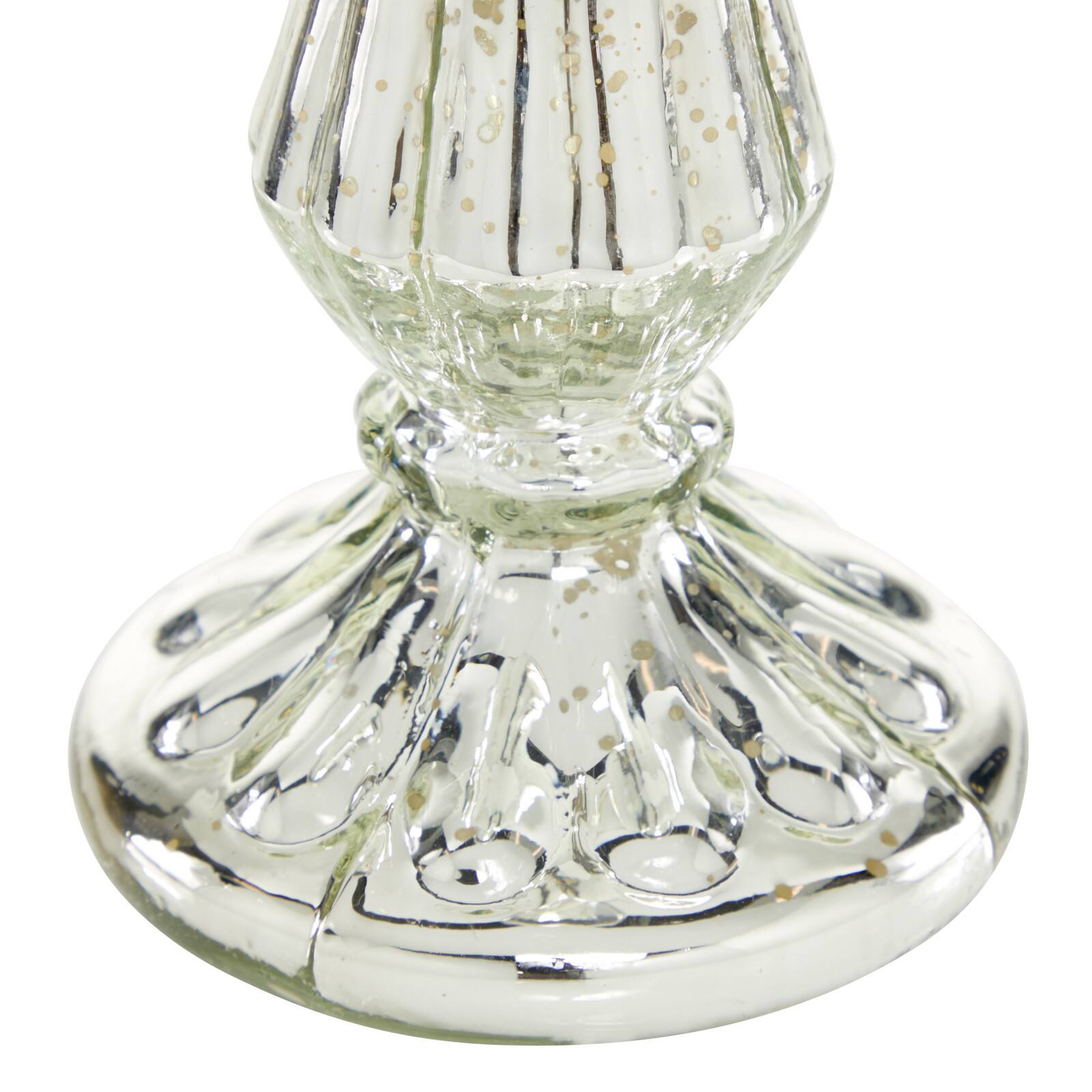 21" Silver Glass Traditional Candle Holder