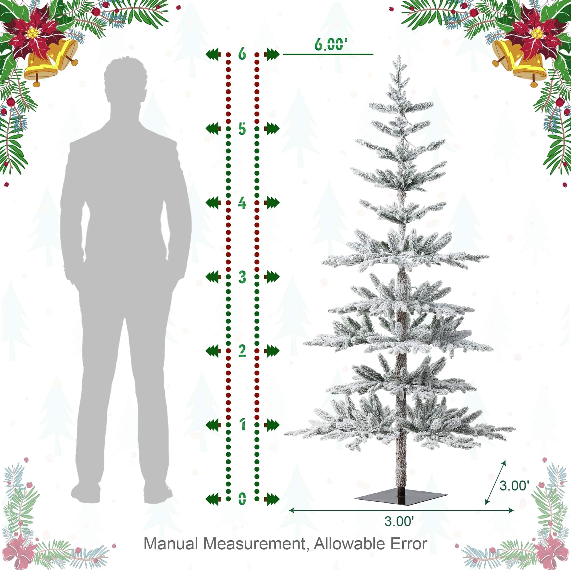 6ft. Pre-Lit Deluxe Flocked Slim Fir Artificial Christmas Tree, Warm White LED Lights