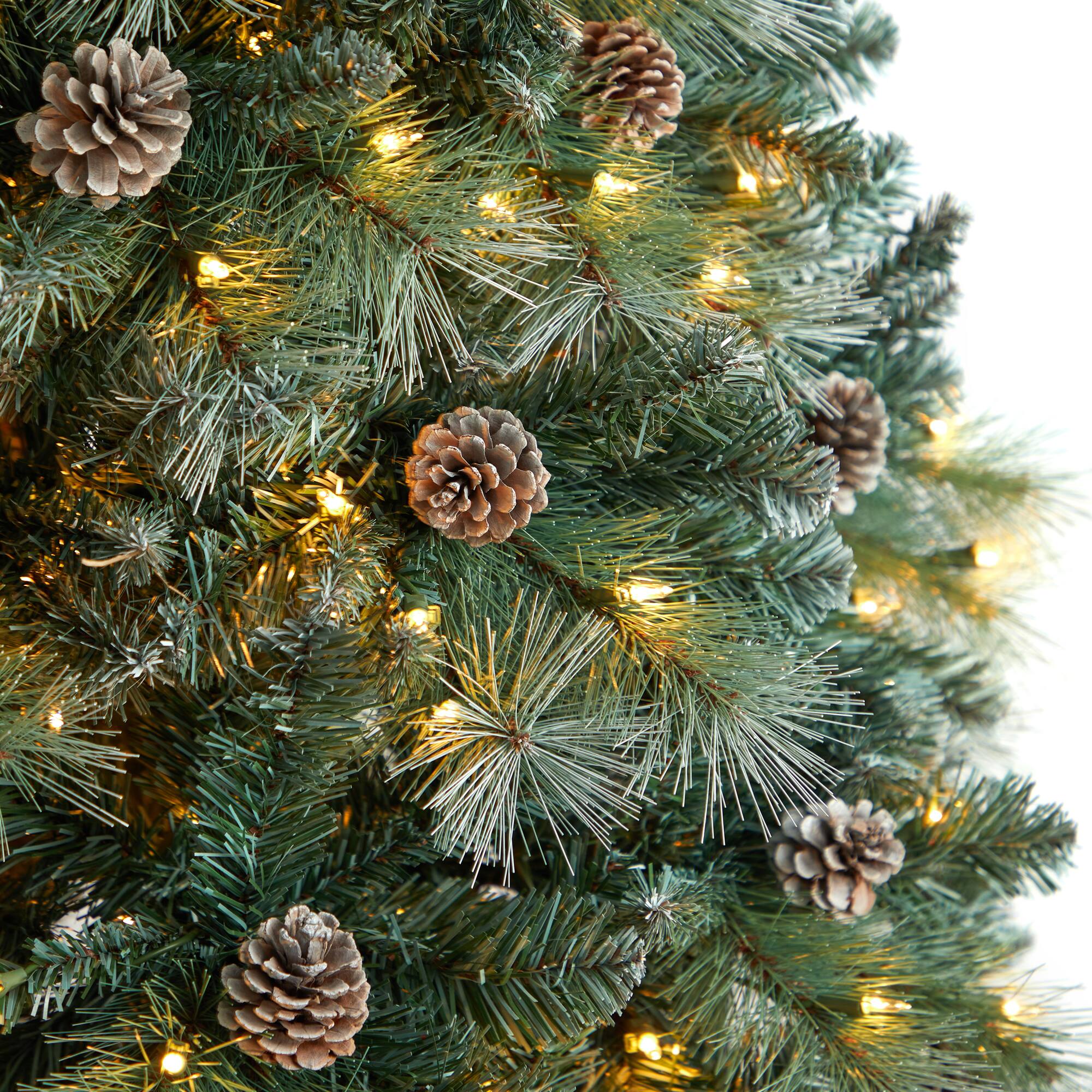 8ft. Pre-Lit Frosted British Columbia Mountain Pine Artificial Christmas Tree, Clear Lights