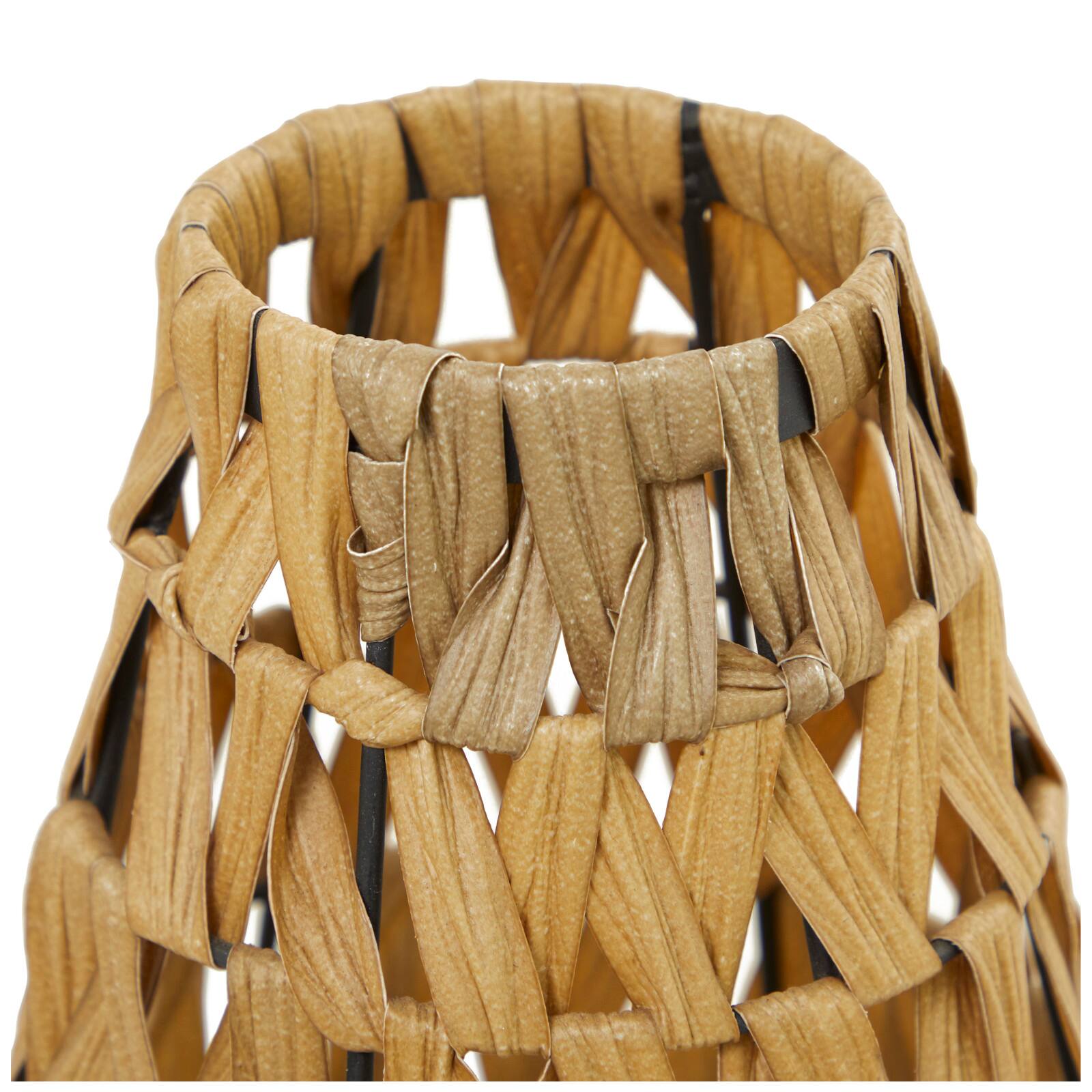 30" Light Brown Plastic Rattan Handmade Candle Lantern with Wrapped Zig Zag Design
