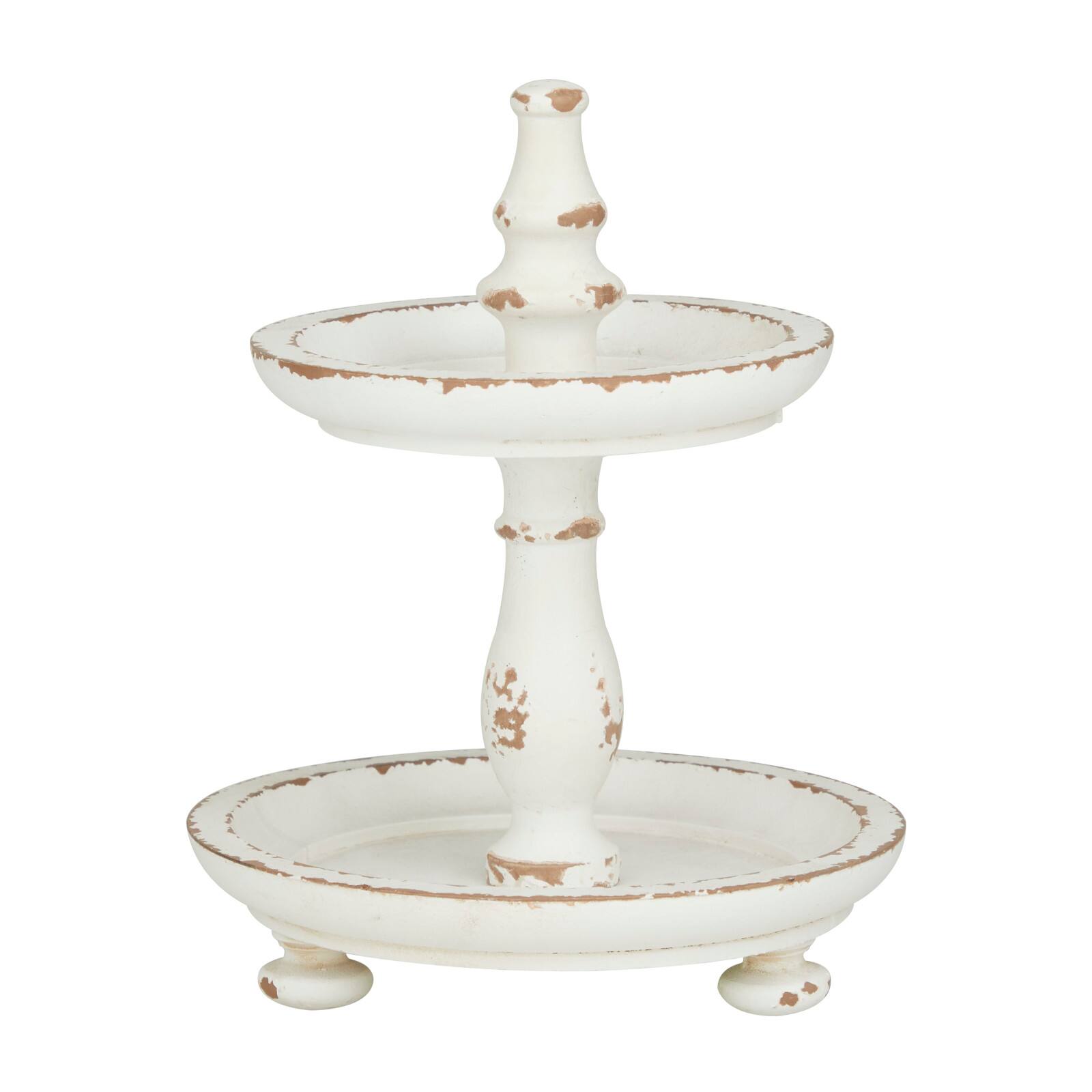 White Wood Country Cottage Tiered Server 10" x 8" x 8"