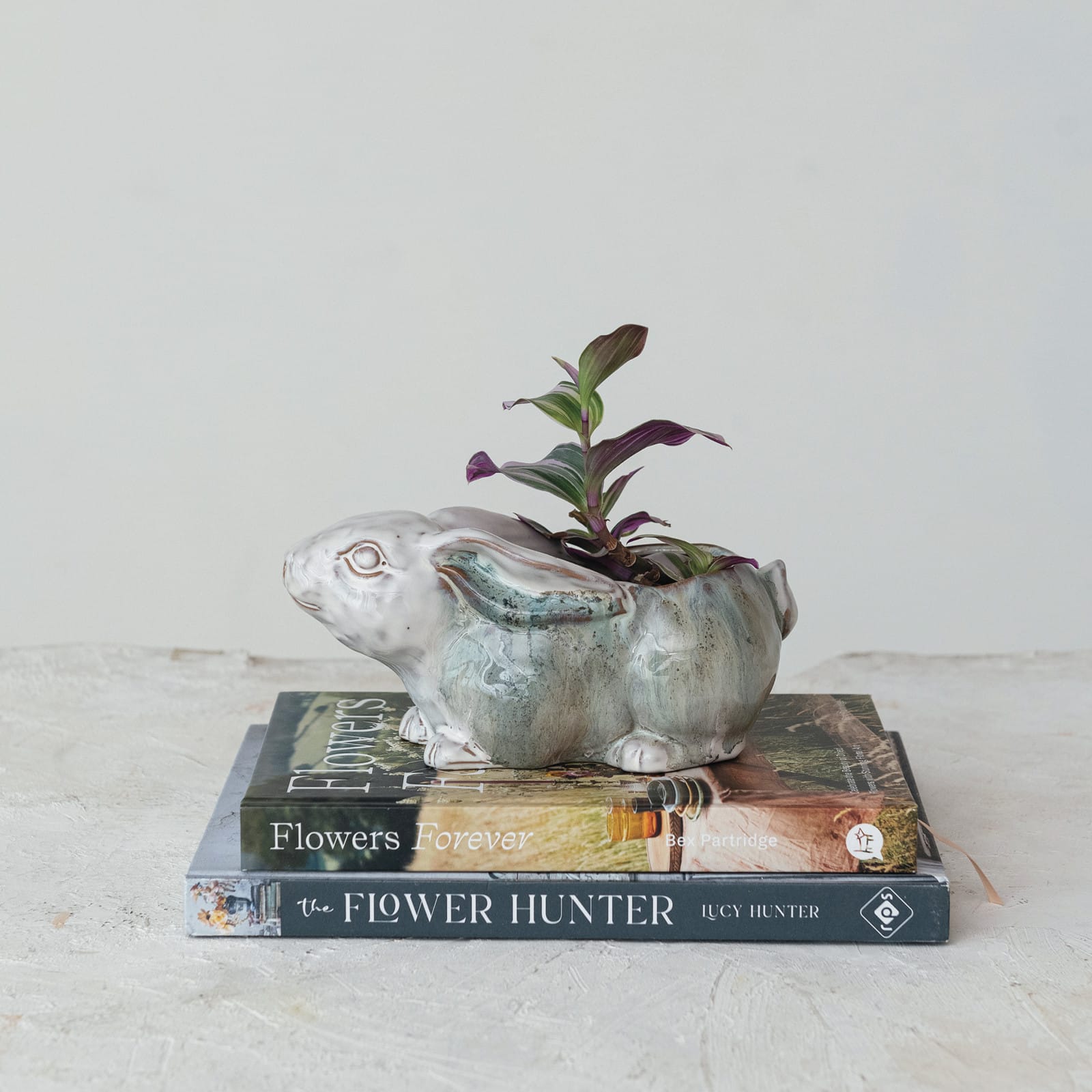 Hello Honey® 8.25" White & Marine Rabbit Stoneware Planter